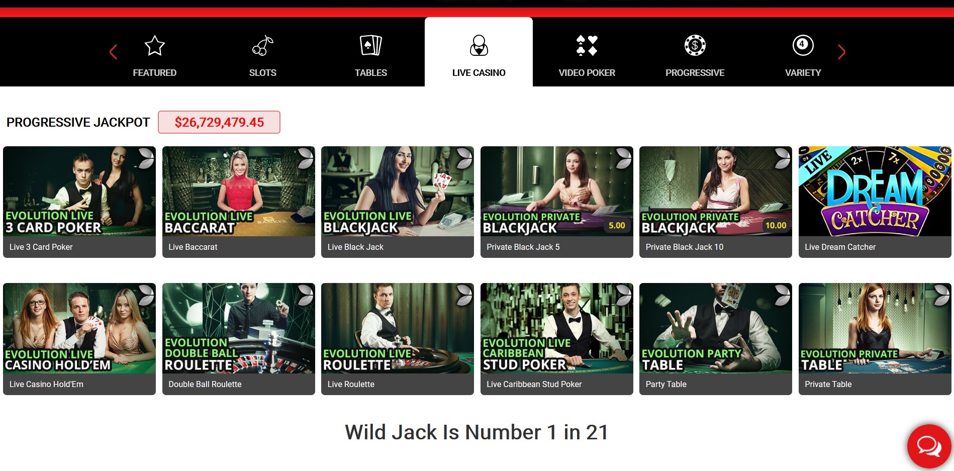 Wild Jack Casino Live Dealer Games