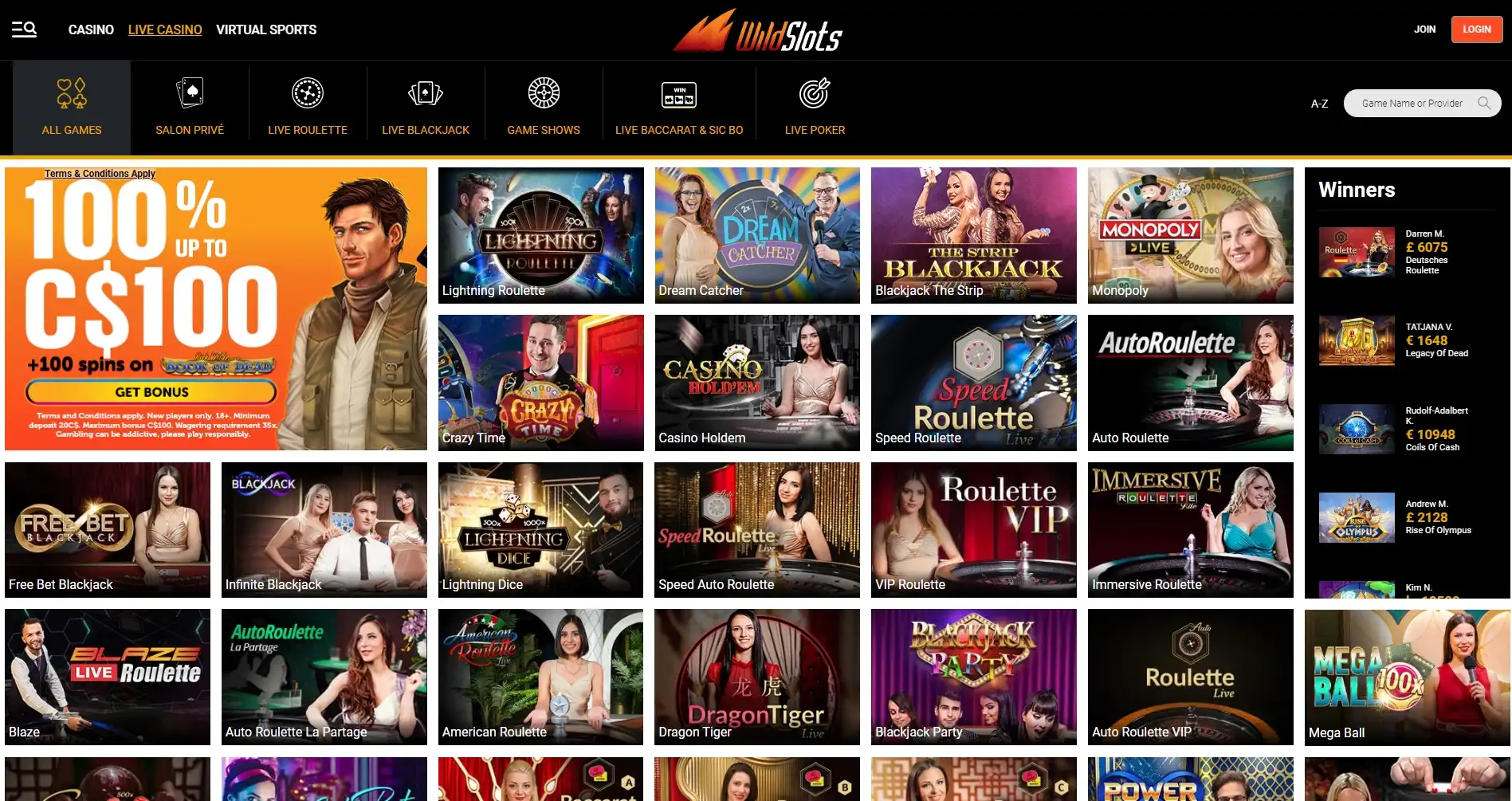 WildSlots Casino Live Dealer Games