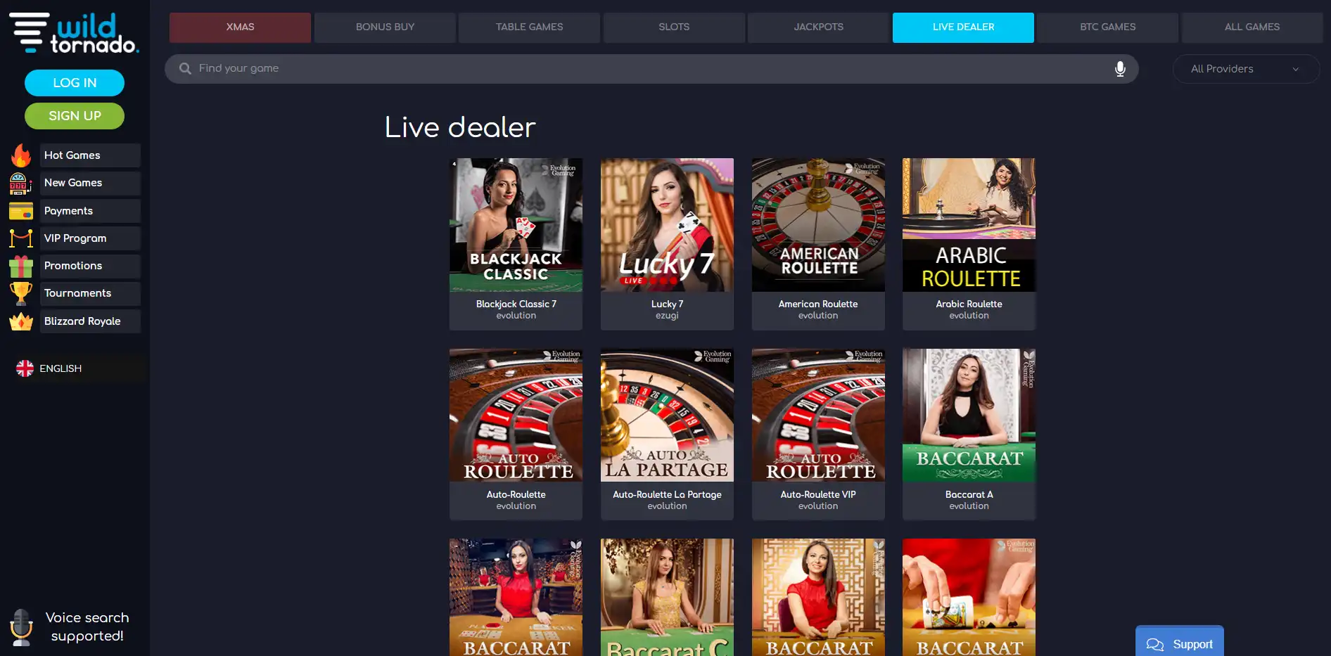 WildTornado Casino Live Dealer Games