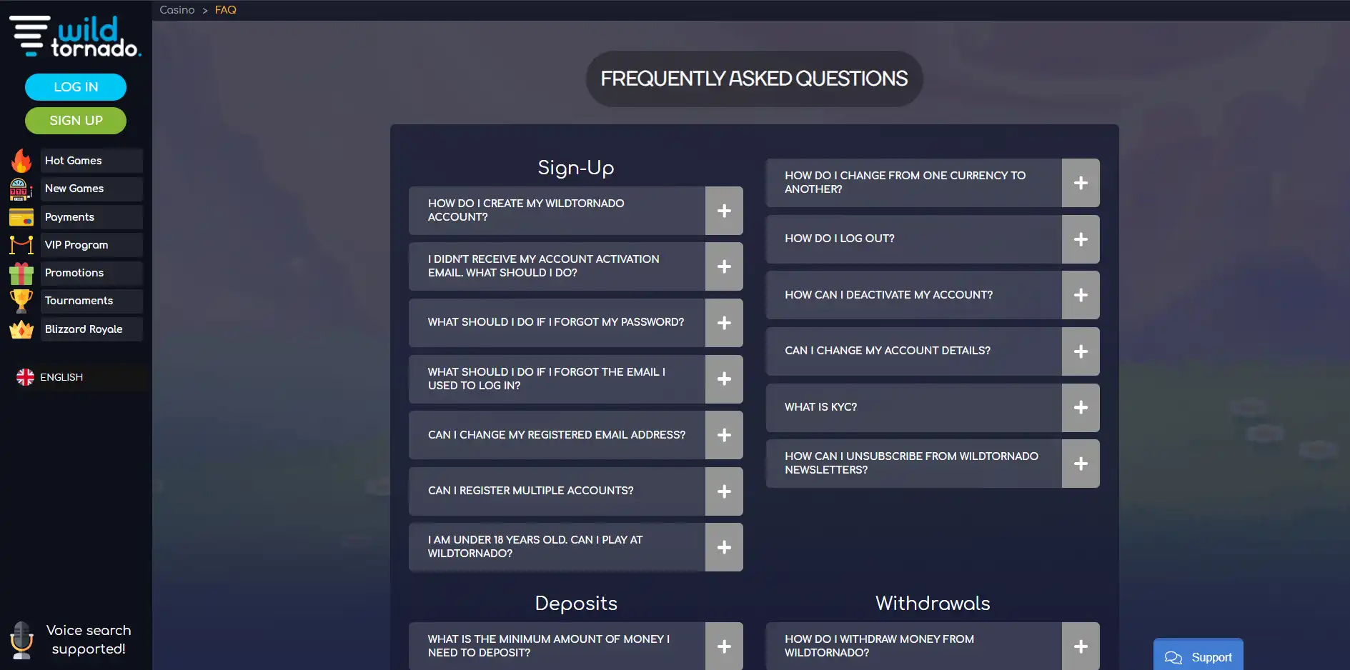 WildTornado Casino Support