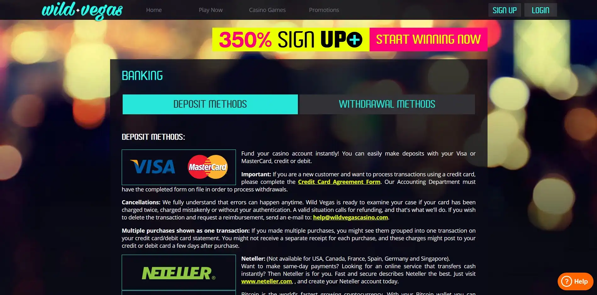 Wild Vegas Casino Payment Methods