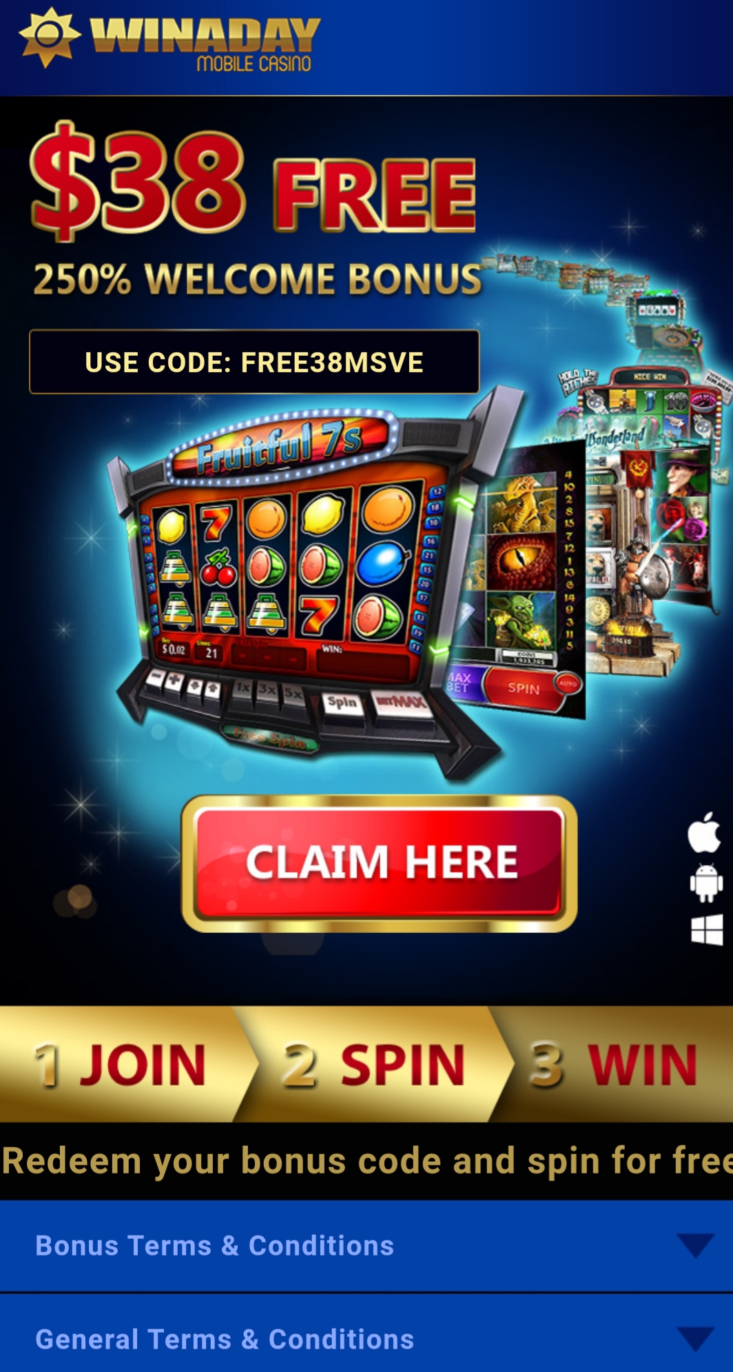 Win A Day Casino Mobile No Deposit Bonus Review