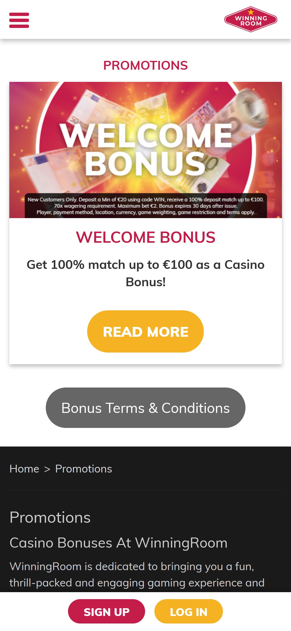 Winning Room Casino Mobile No Deposit Bonus Review