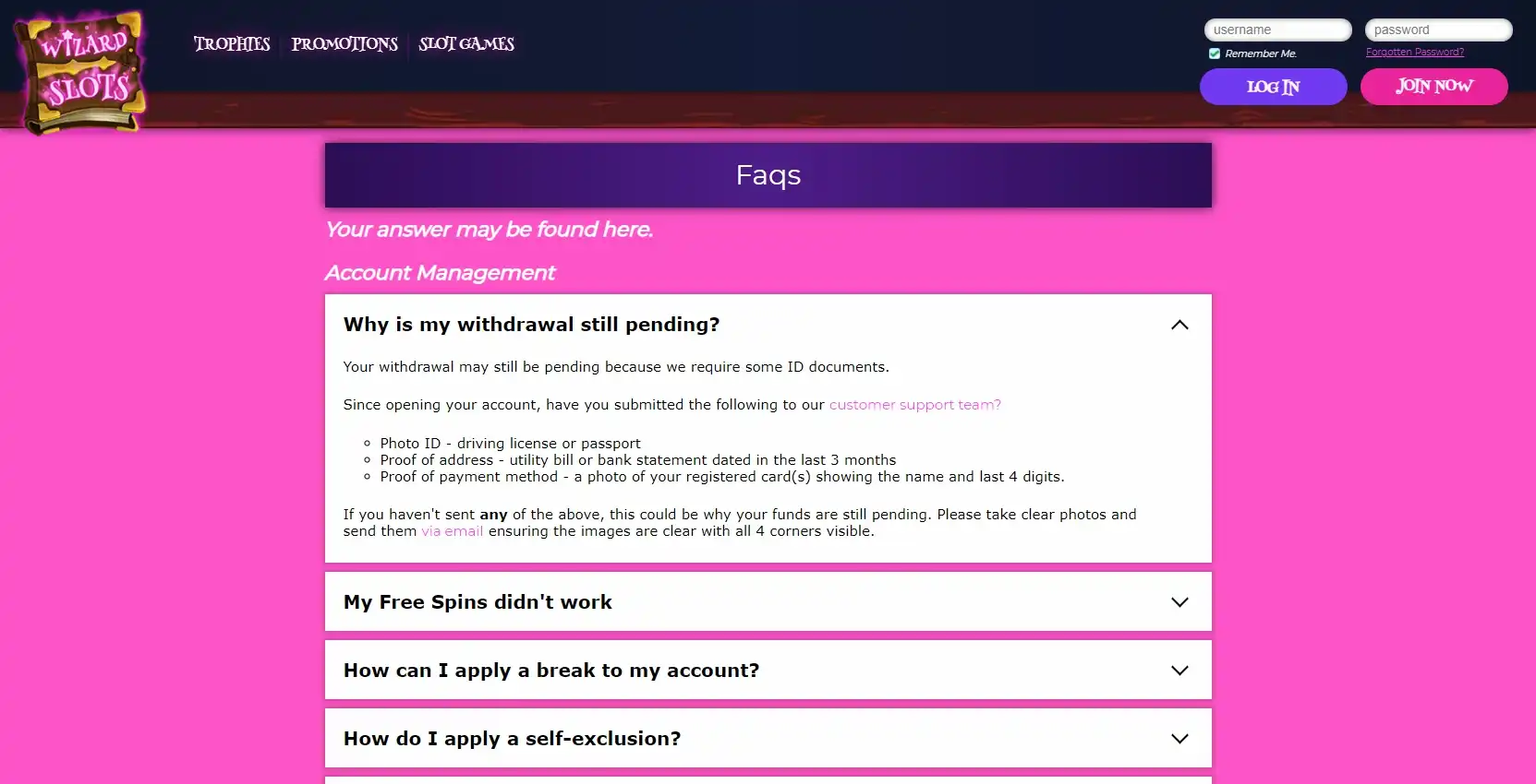 Wizard Slots Casino Support