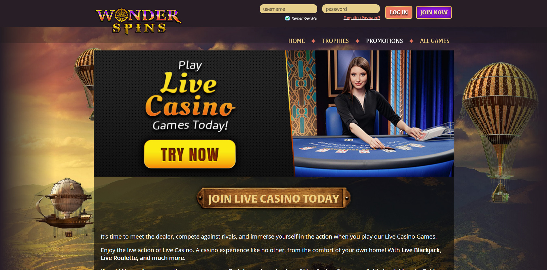 Wonder Spins Casino Live Dealer Games