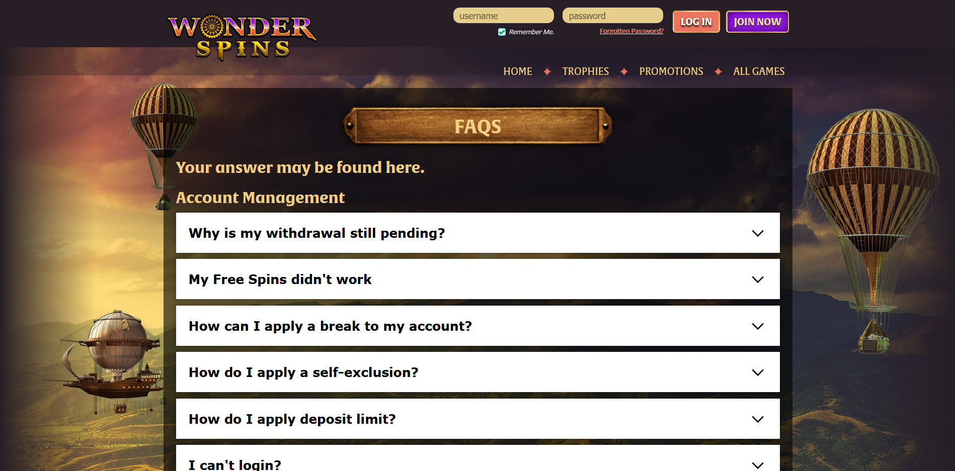 Wonder Spins Casino Support