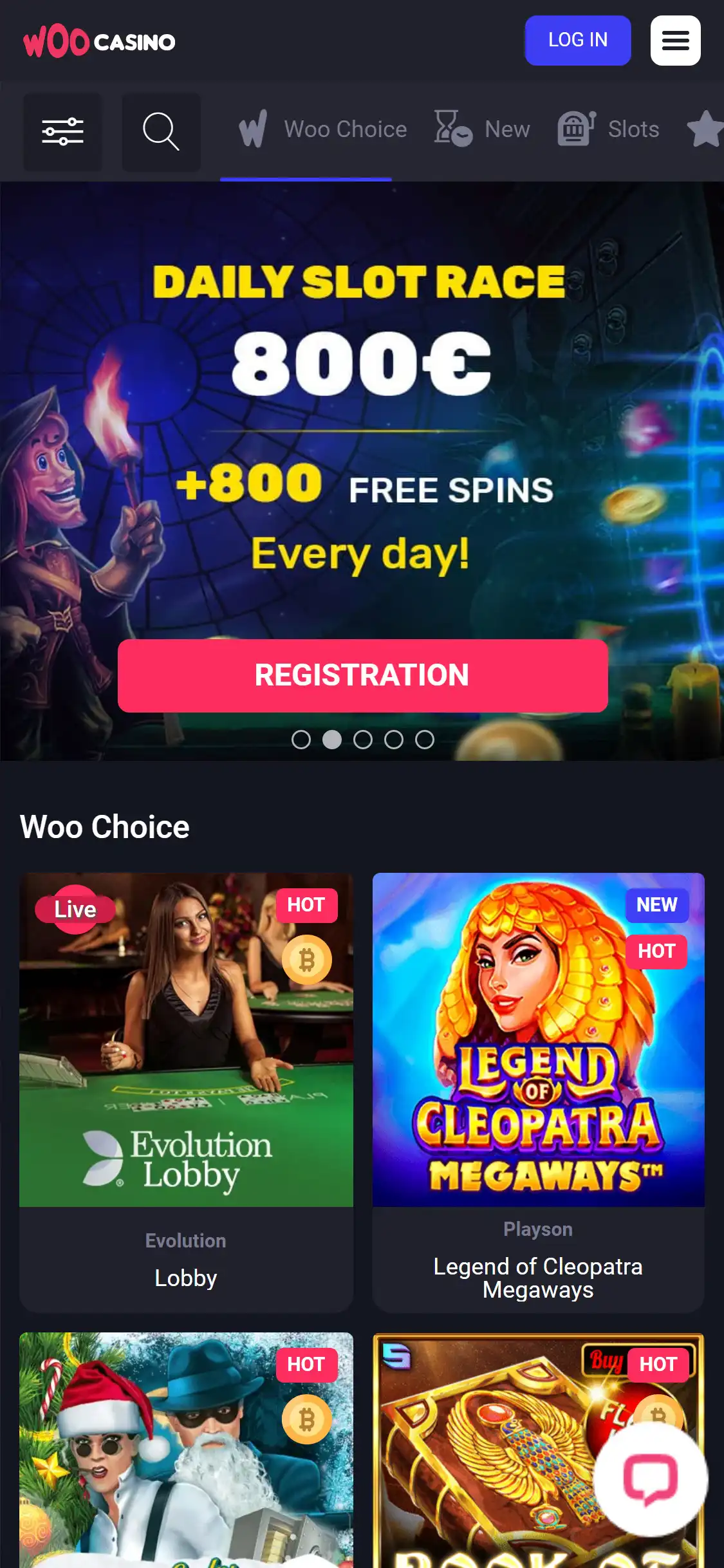 Woo Casino App Home Page