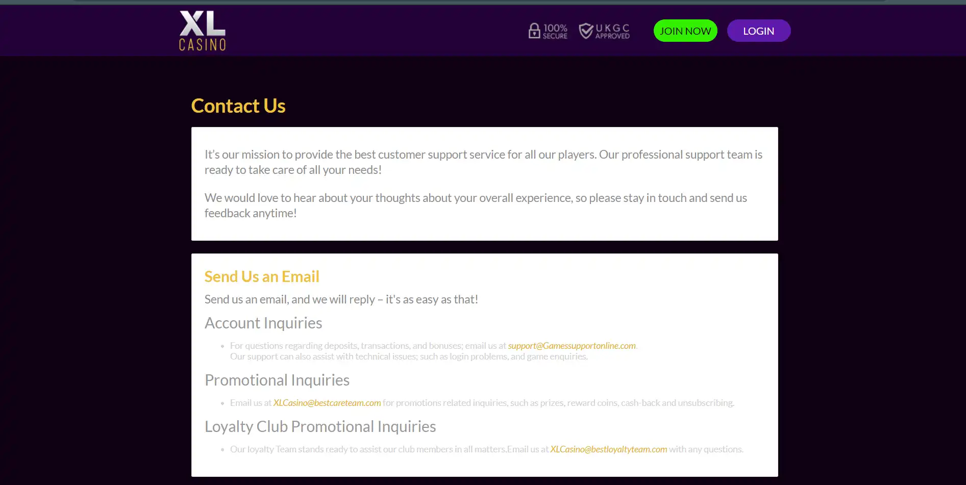 XL Casino Support