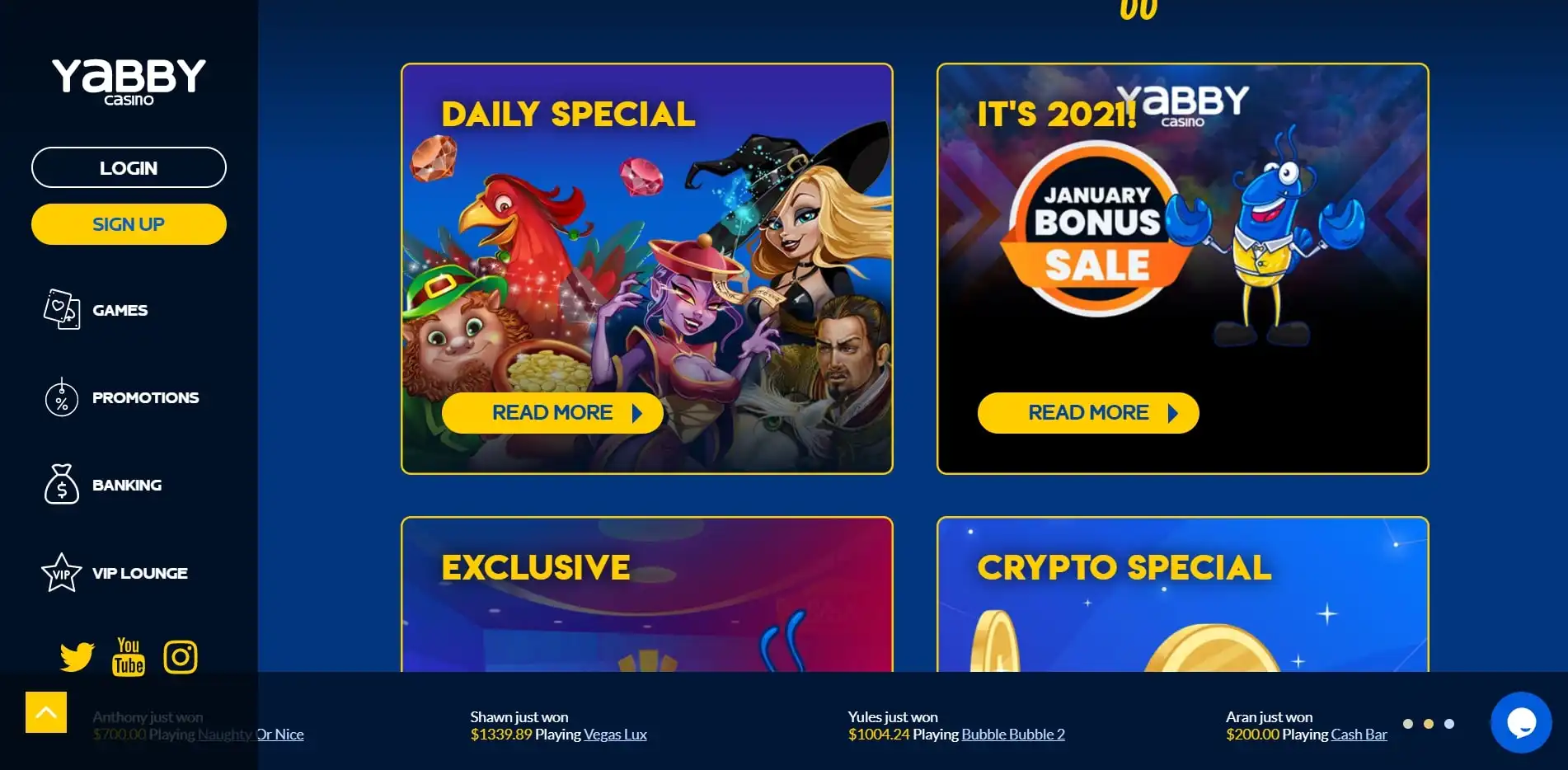Yabby Casino No Deposit Bonus
