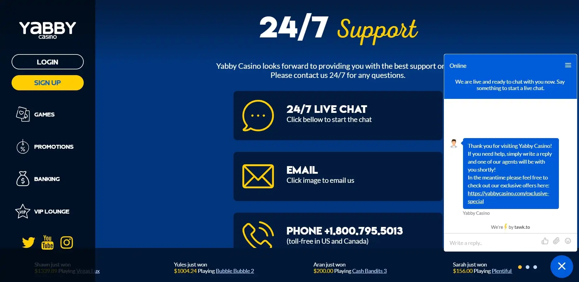 Yabby Casino Support