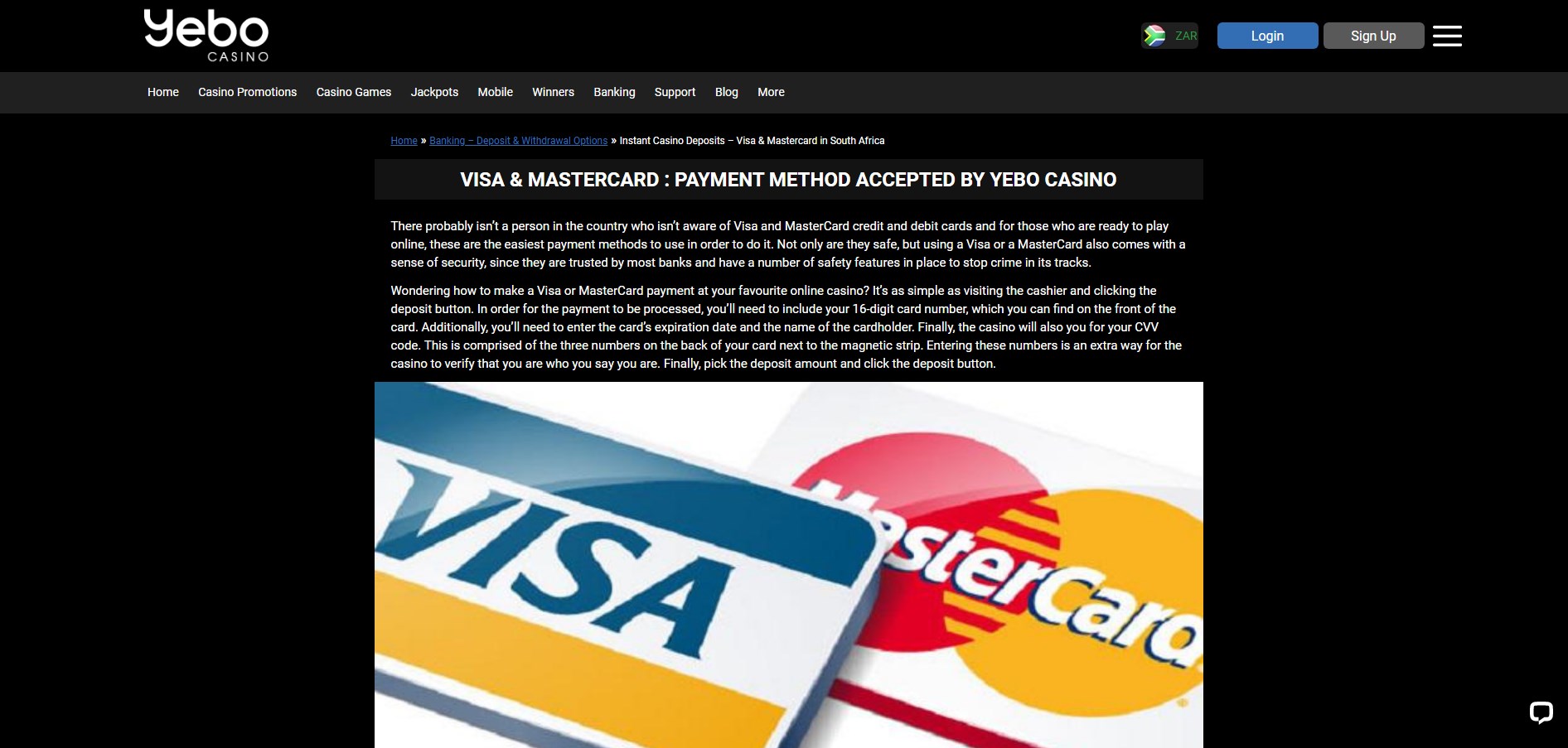 Yebo Casino Payment Methods