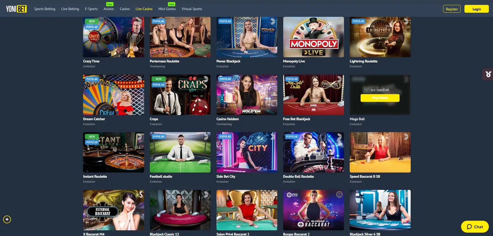 Yonibet Casino Live Dealer Games
