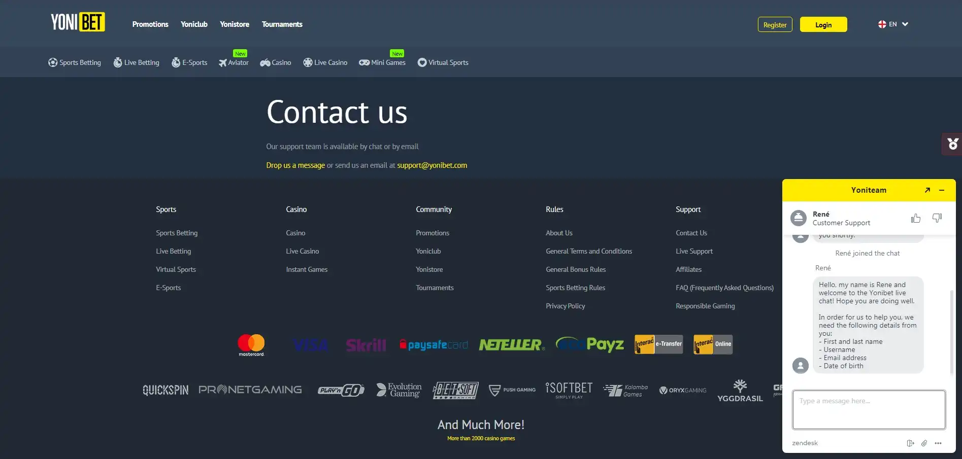 Yonibet Casino Support