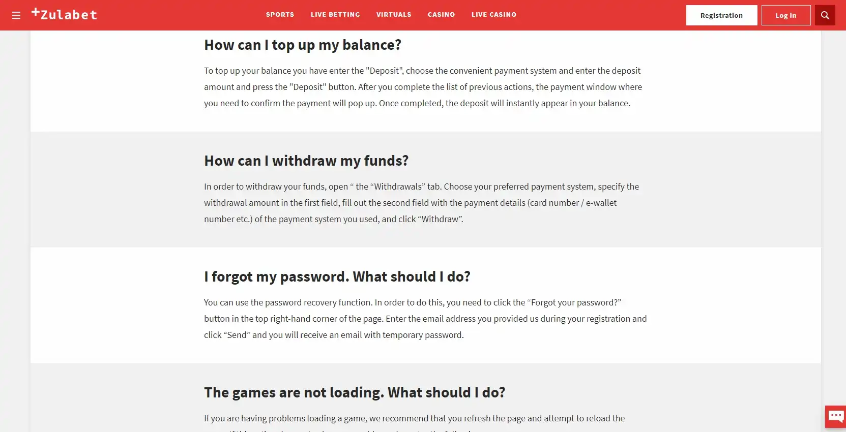 Zulabet Casino Payment Methods