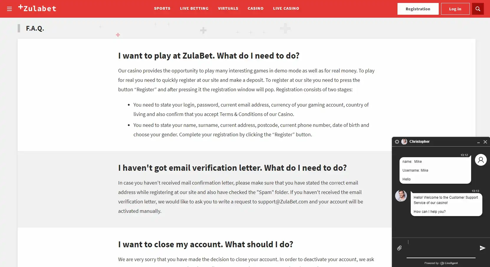 Zulabet Casino Support