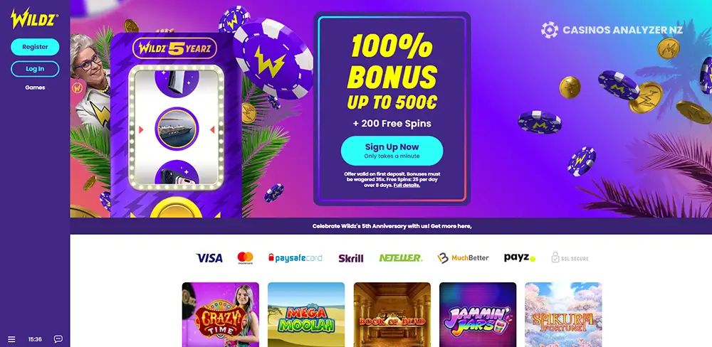 Wildz Casino no deposit bonus offer for New Zealand players.