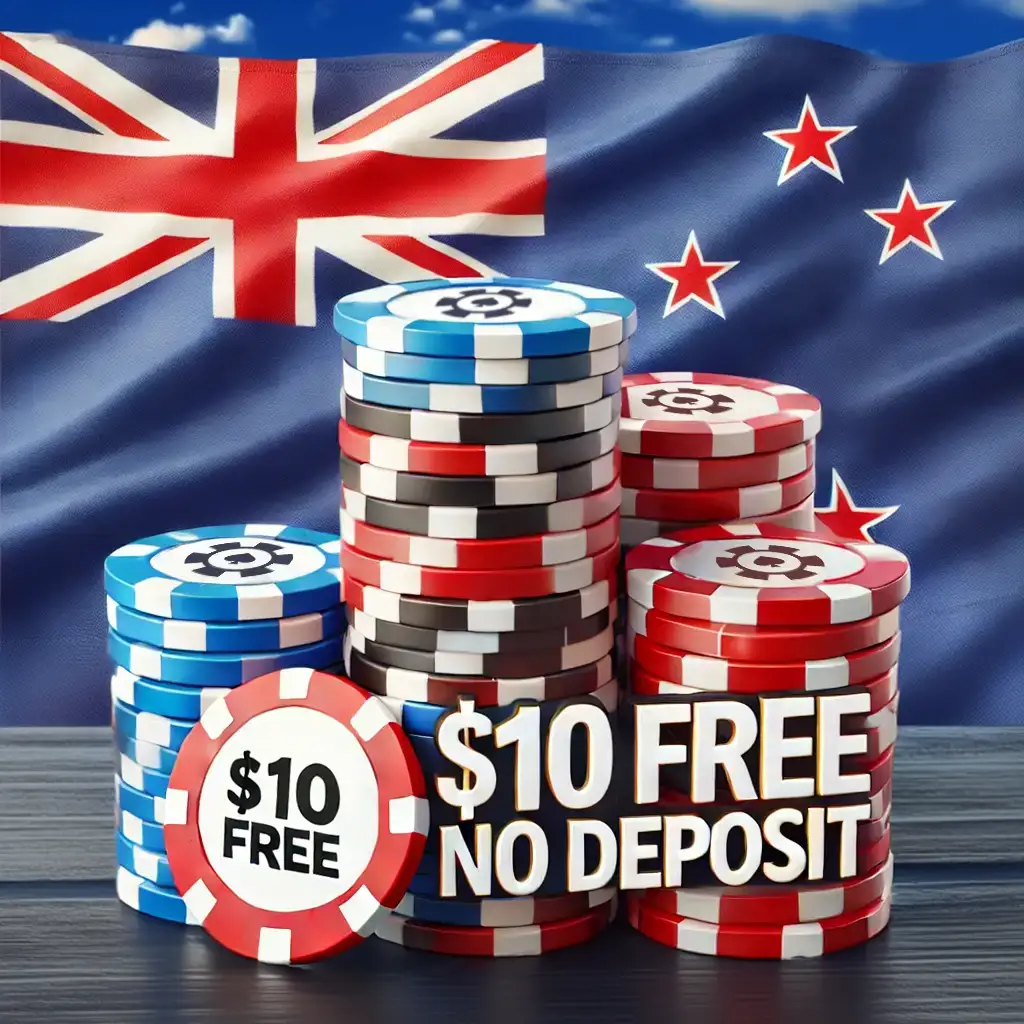 New Zealand flag featuring  Free No Deposit sign.