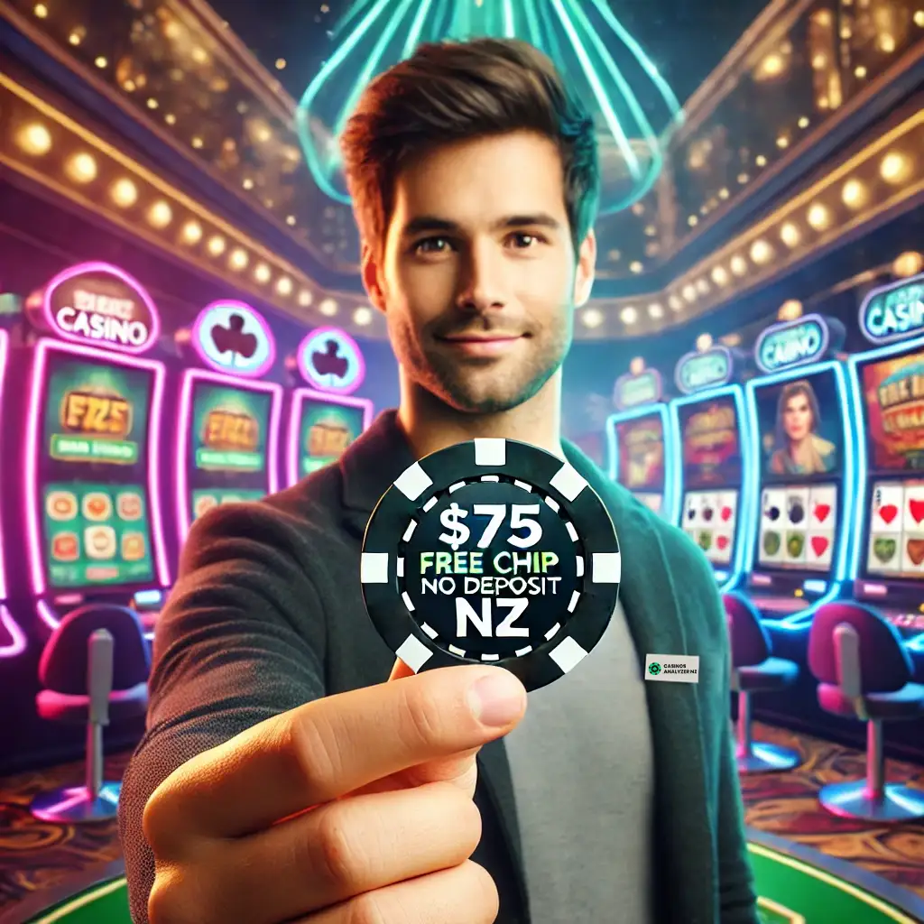 New Zealand player holding chip  Free Chip No Deposit NZ