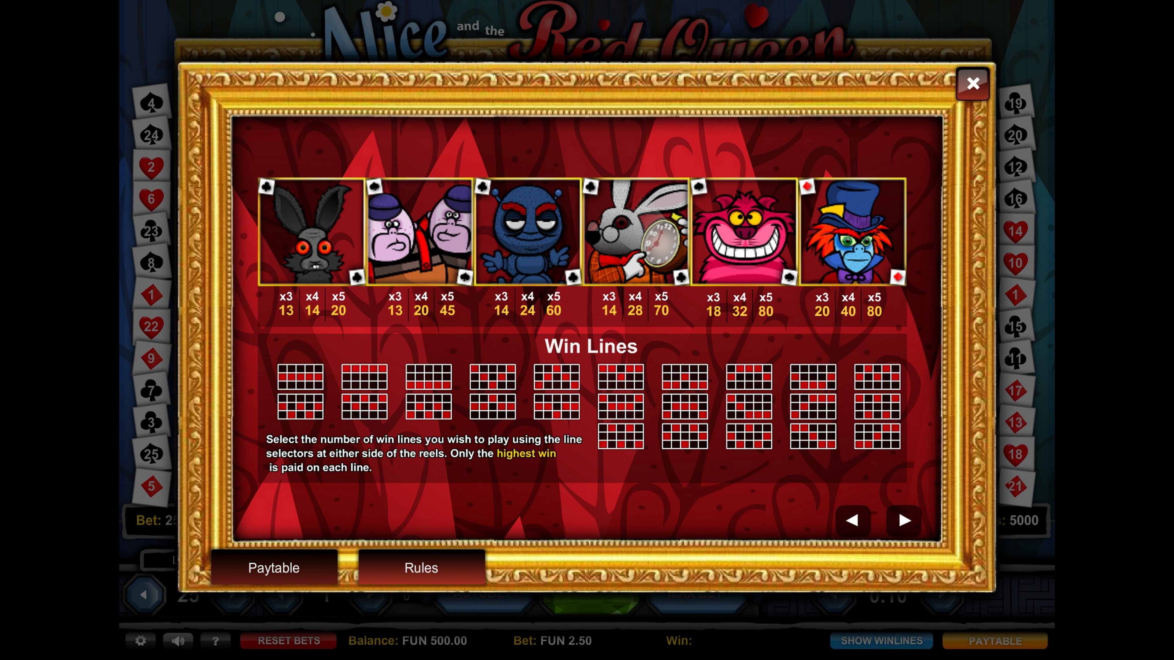 Info of Alice and the Red Queen Slot Game by 1x2 Gaming