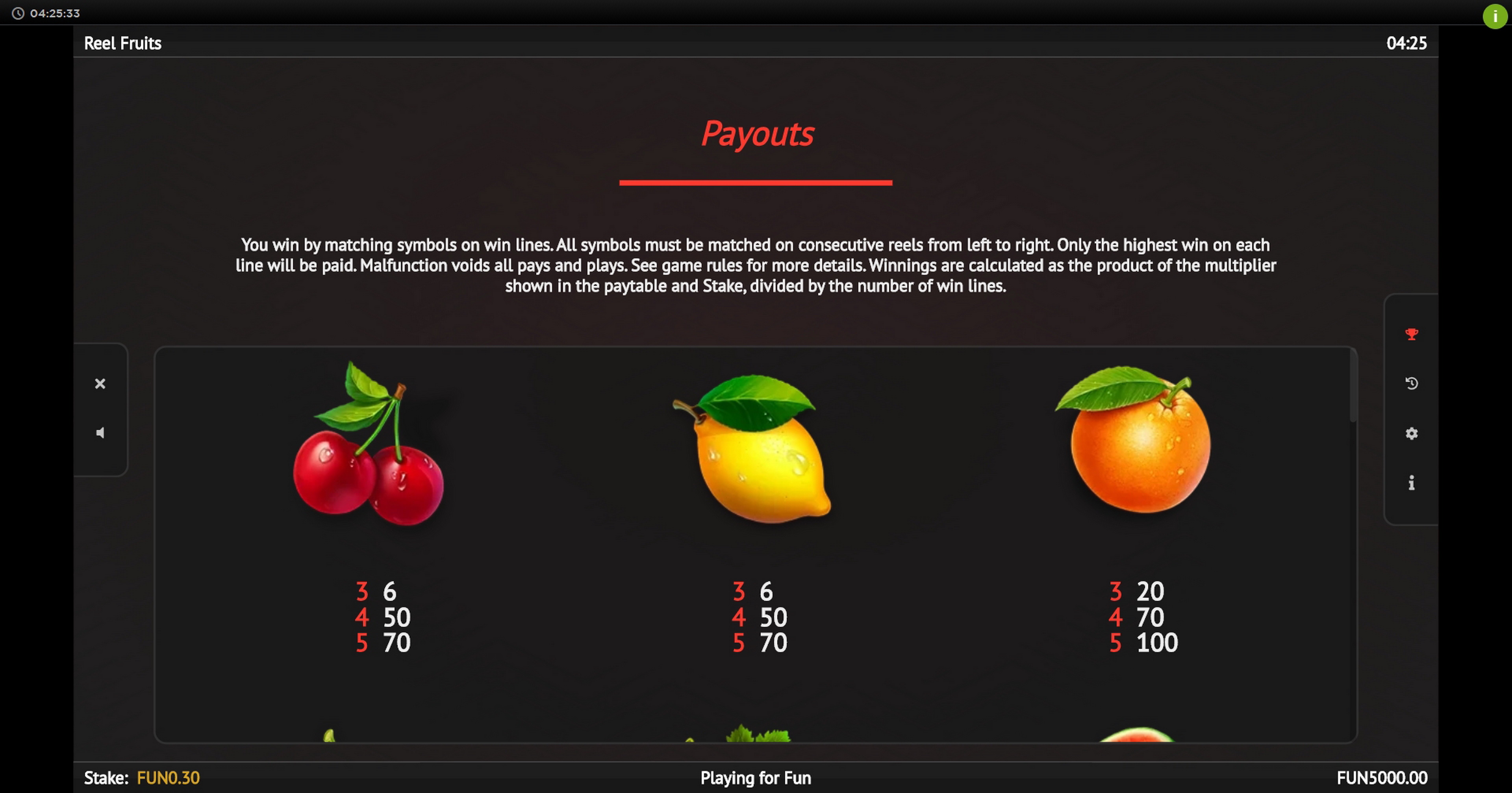 Info of Reel Fruits! Slot Game by 1x2 Gaming