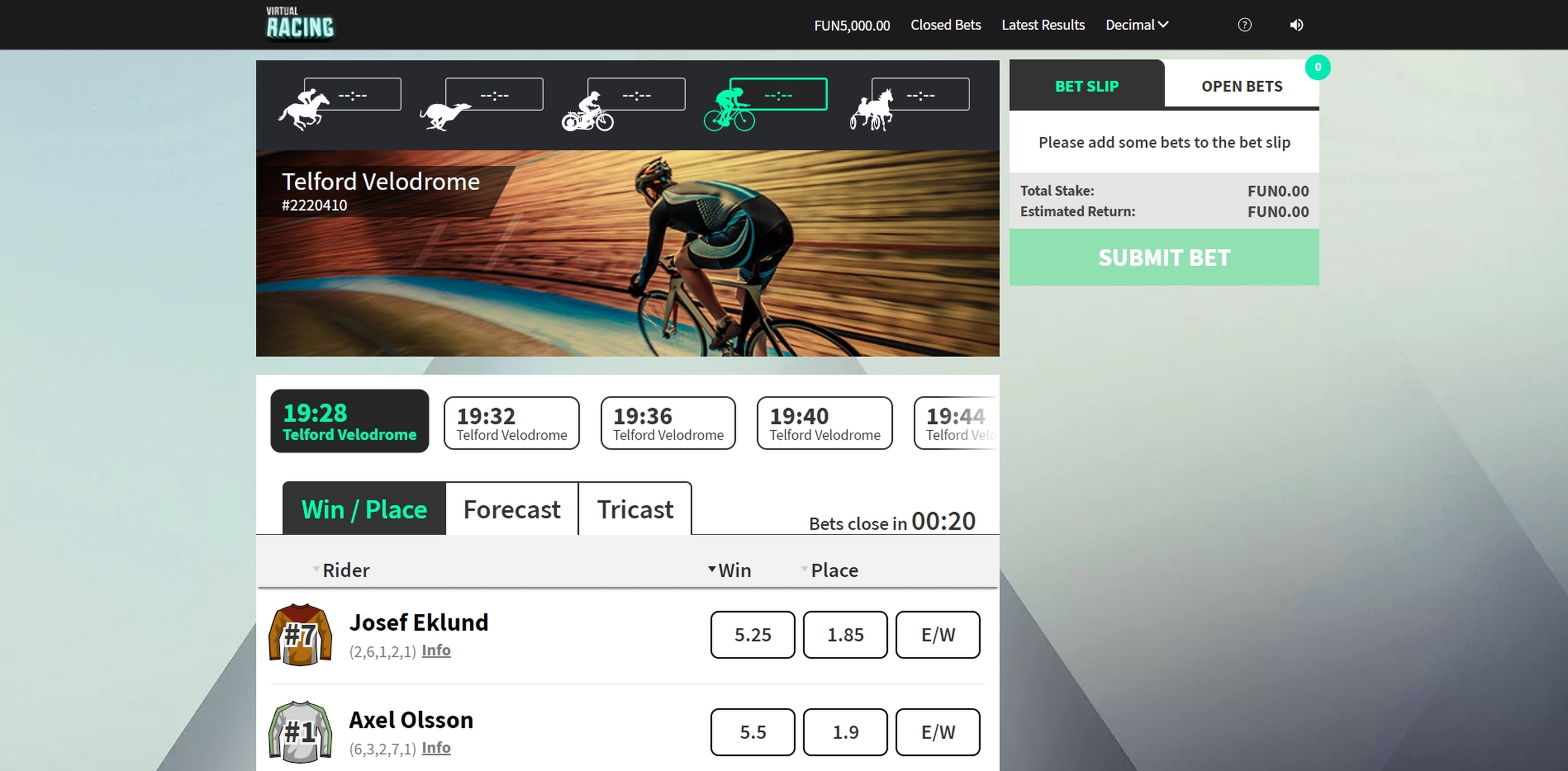 Reels in Virtual Cycling Slot Game by 1x2 Gaming
