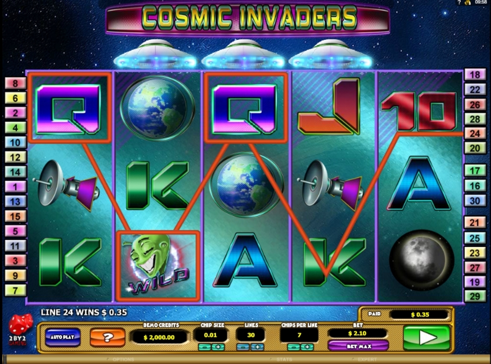 Win Money in Cosmic Invaders Free Slot Game by 2 By 2 Gaming