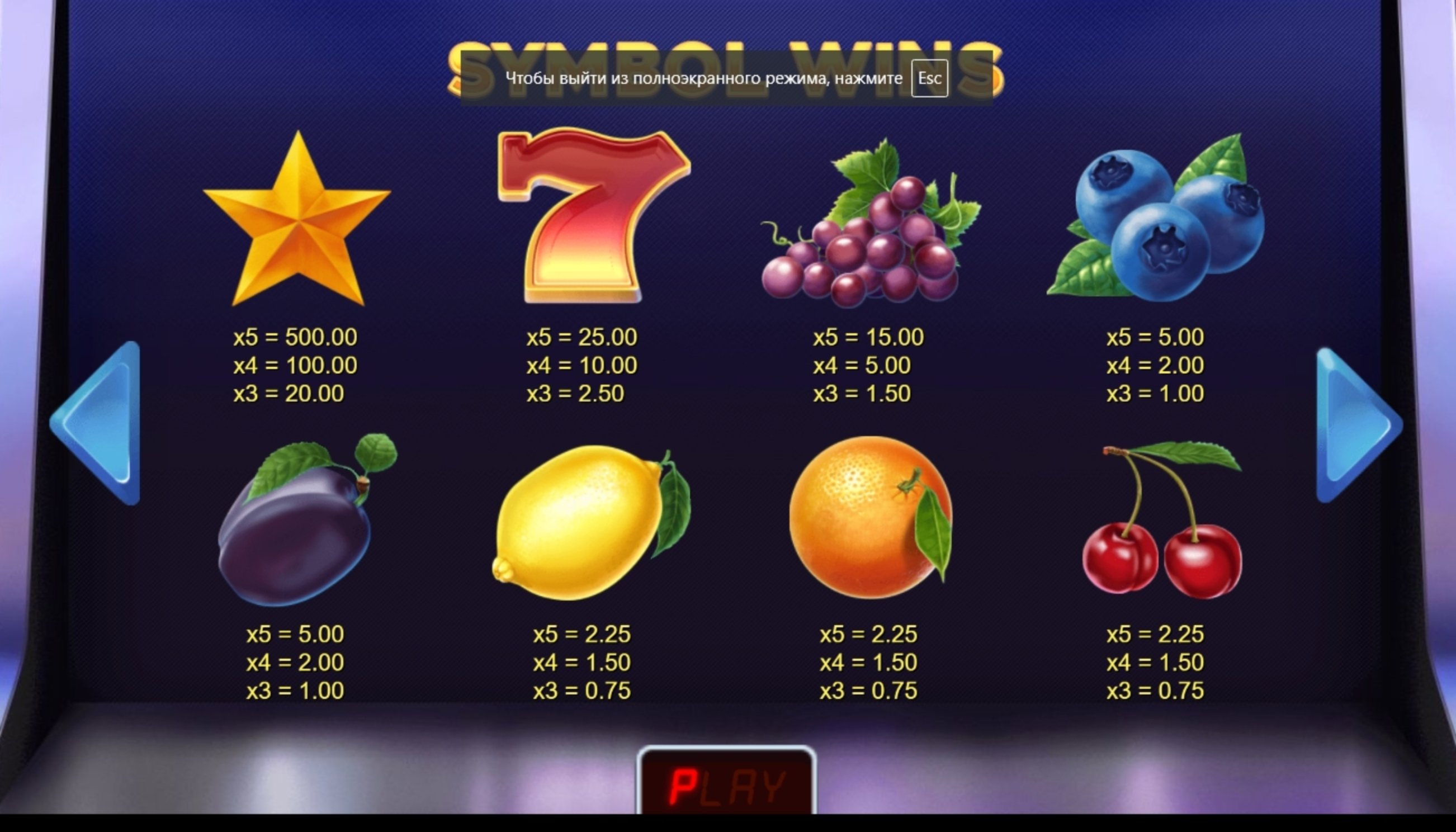 Info of Fruity Reels Slot Game by 7mojos