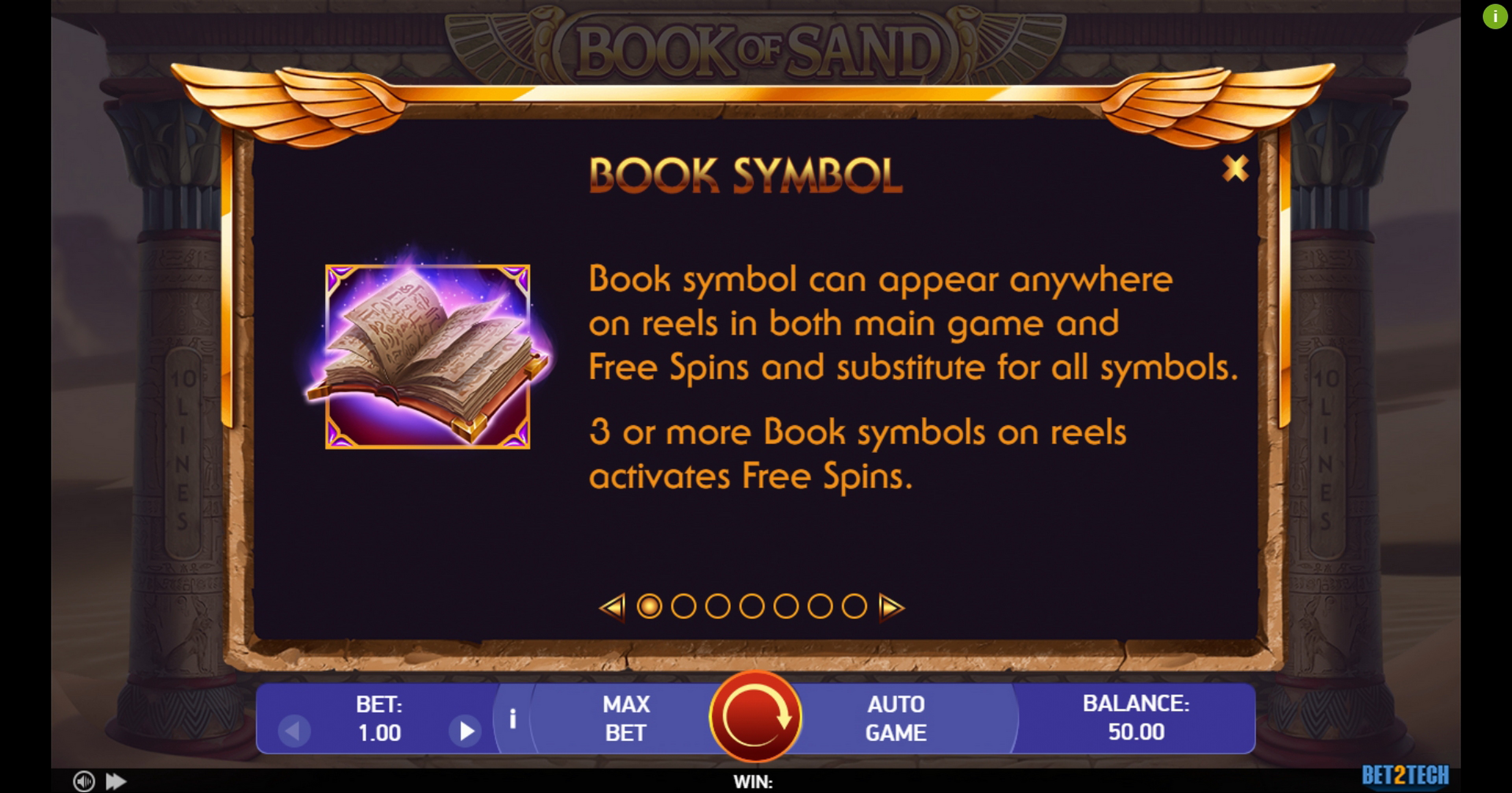 Info of Book of Sand Slot Game by Bet2Tech