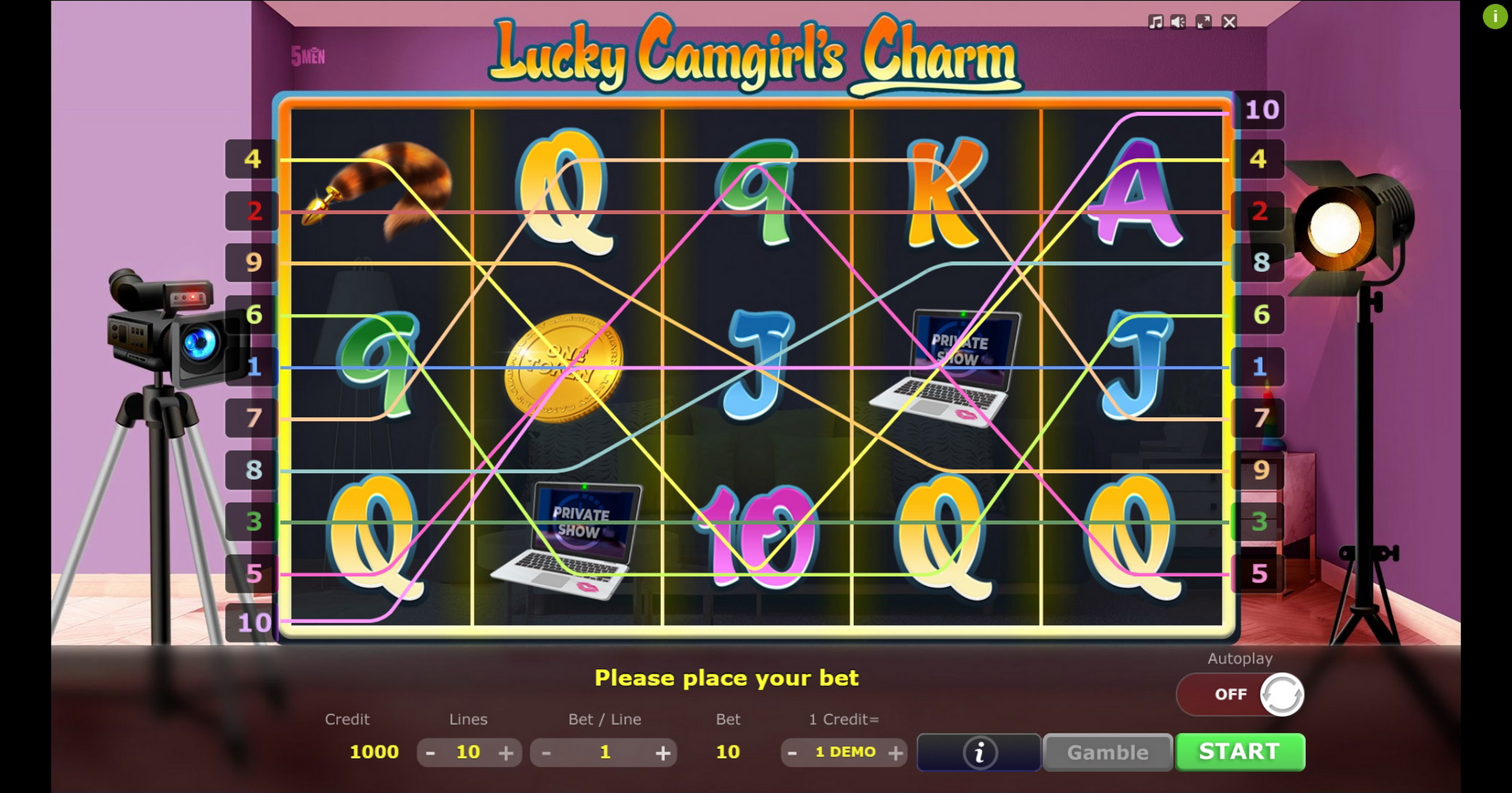 Play Lucky Camgirls Charm Free Casino Slot Game by Five Men Games