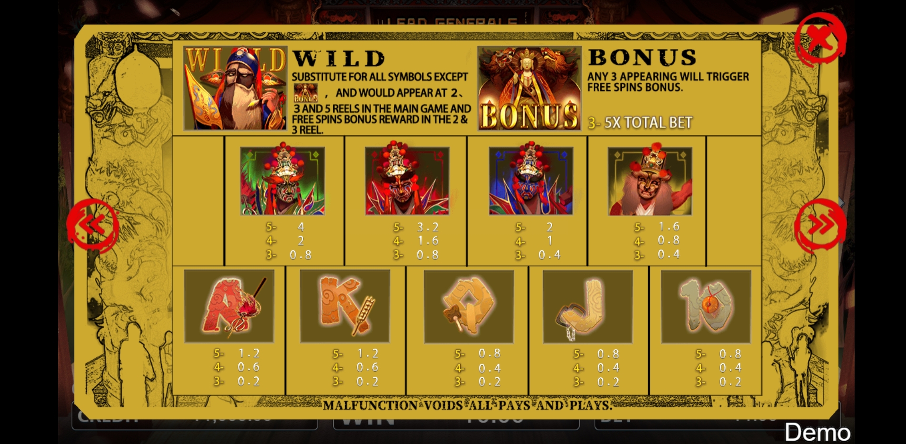 Info of Lead Generals Slot Game by Iconic Gaming