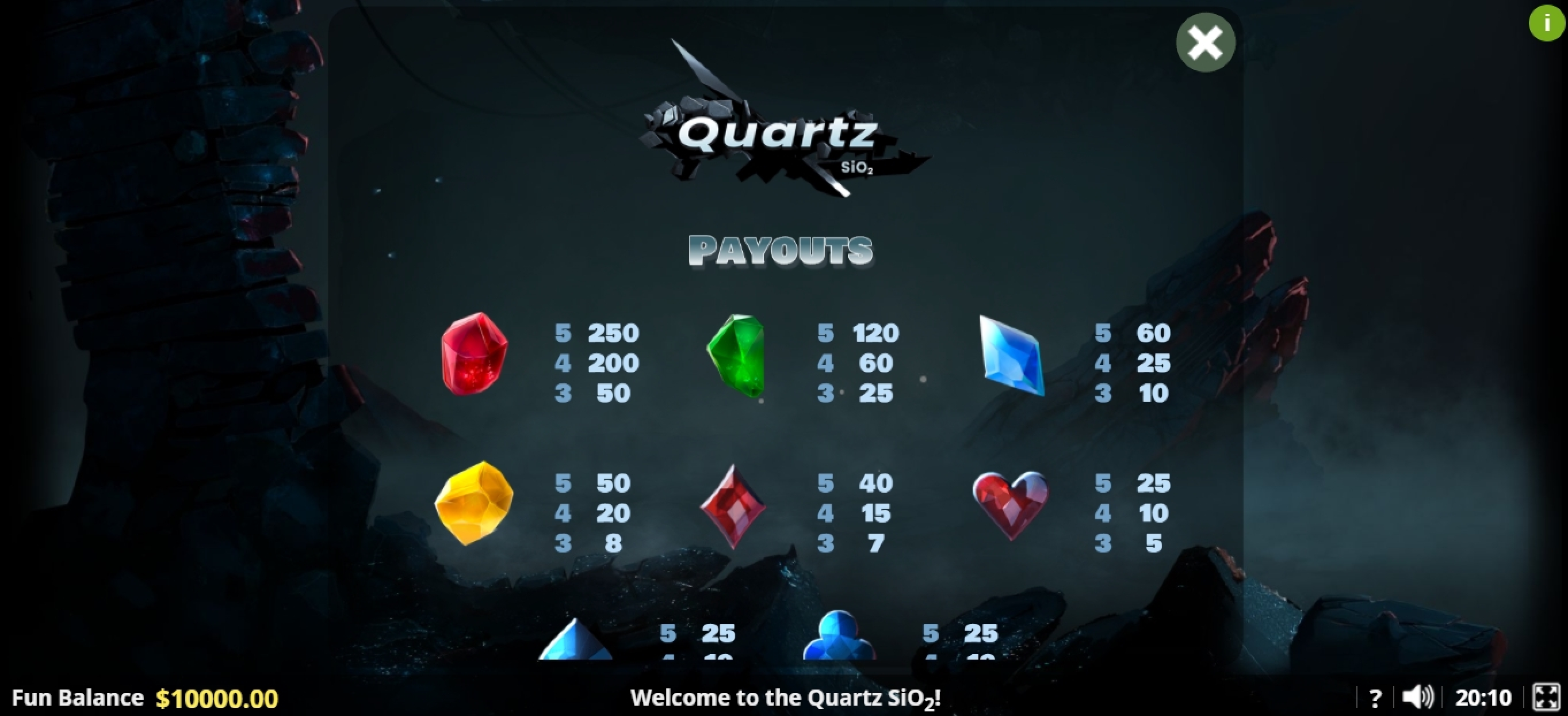 Info of Quartz SiO2 Slot Game by Lady Luck Games