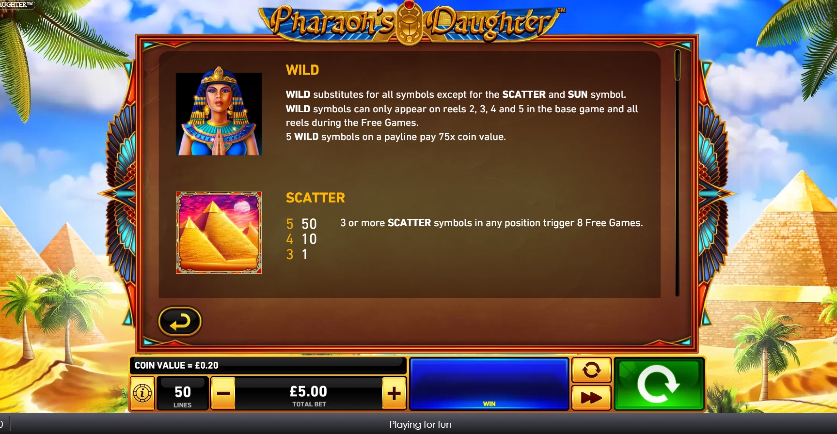 Info of Pharaoh's Daughter Slot Game by Rarestone Gaming