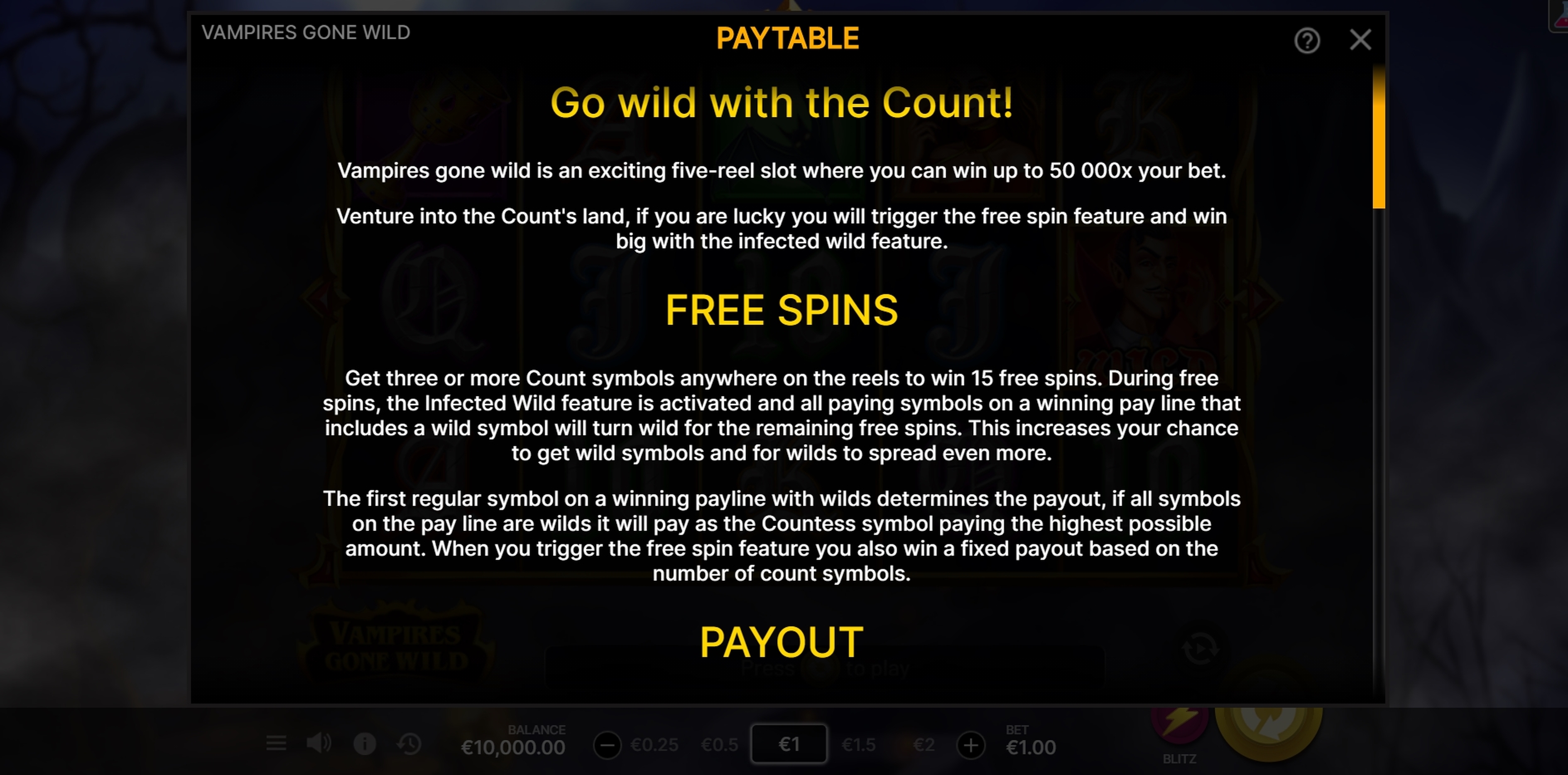 Info of Vampires Gone Wild Slot Game by Shock