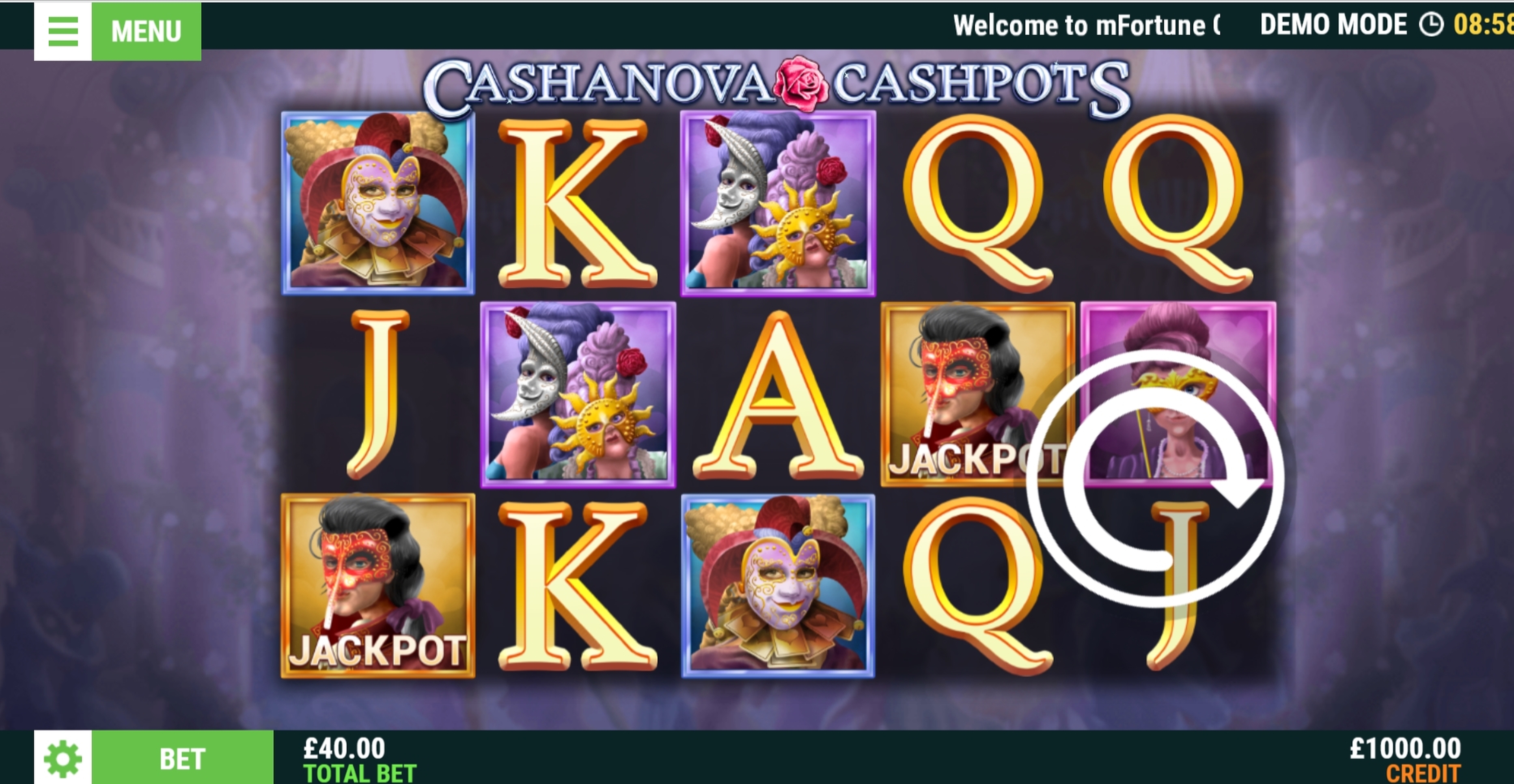 Reels in Cashanova Cashpots Slot Game by Slot Factory