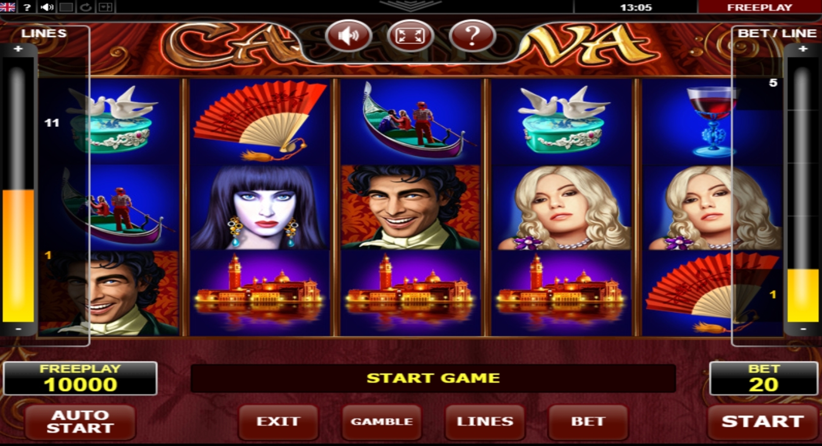 Reels in Casanova Slot Game by Amatic Industries