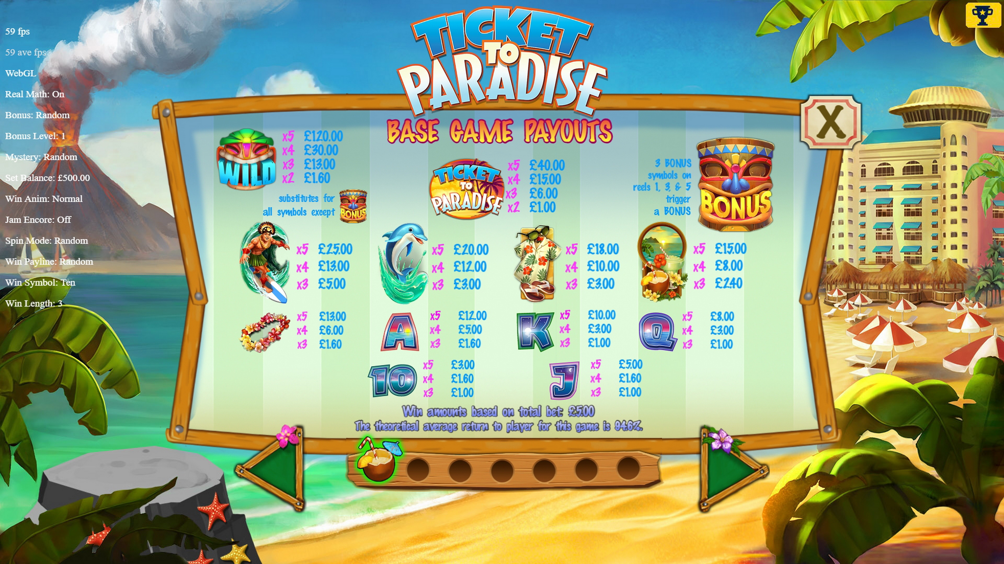 Info of Ticket to Paradise Slot Game by Asylum Labs
