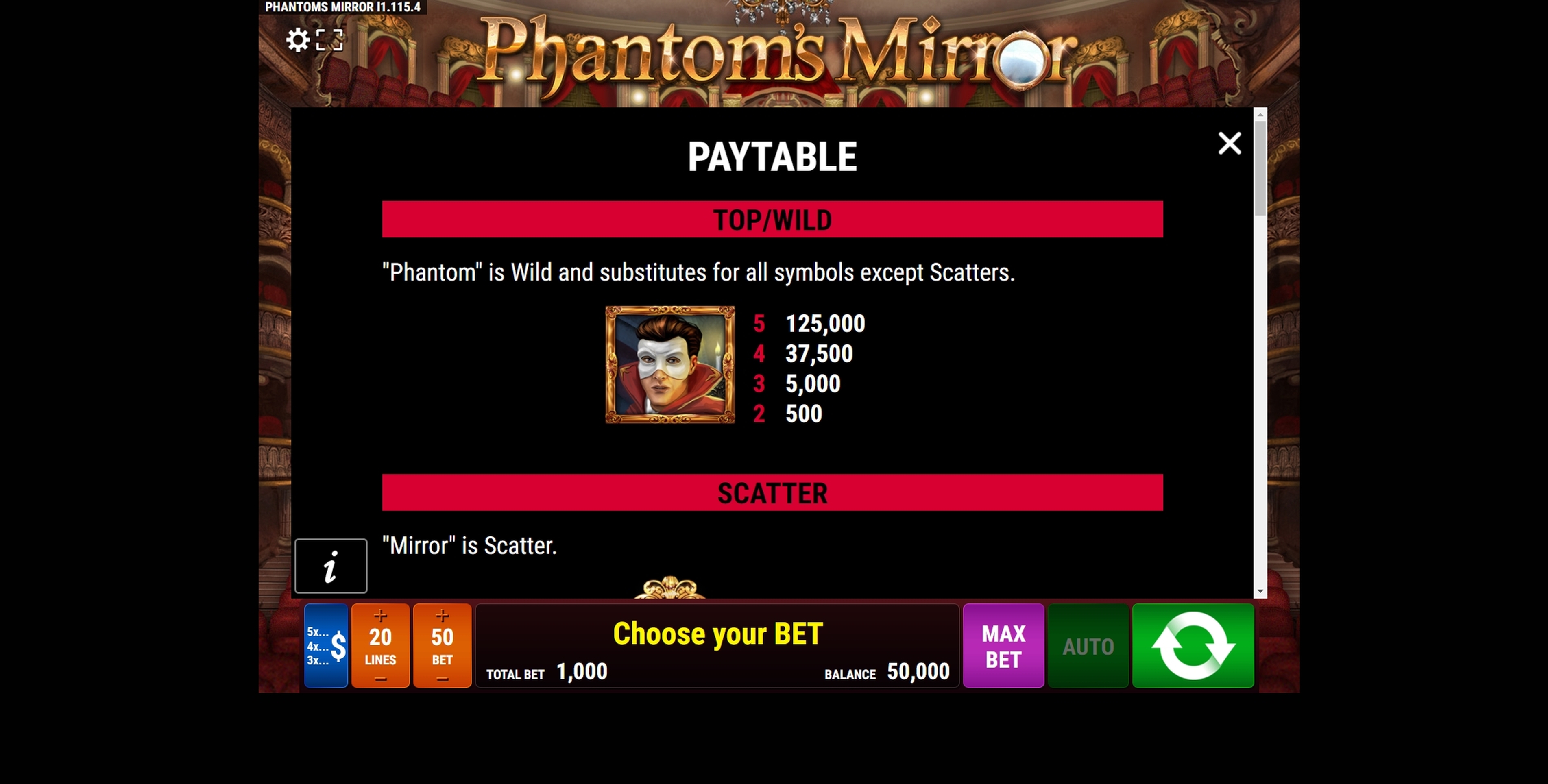 Info of Phantom's Mirror Slot Game by Bally Wulff