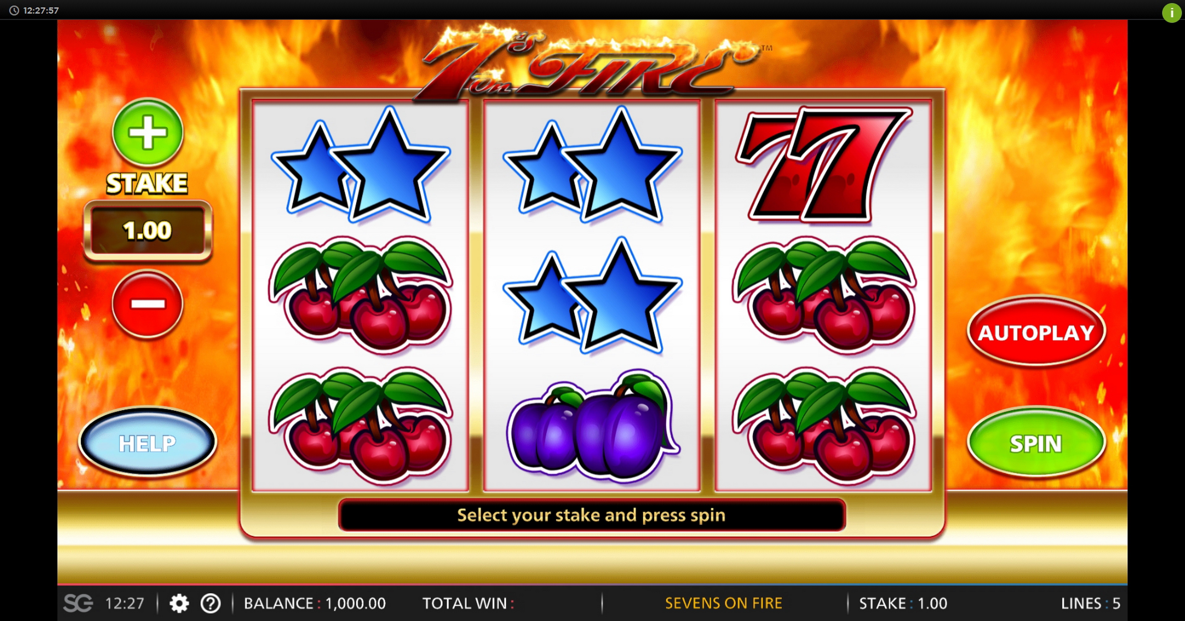 7s On Fire demo play, Slot Machine Online by Barcrest