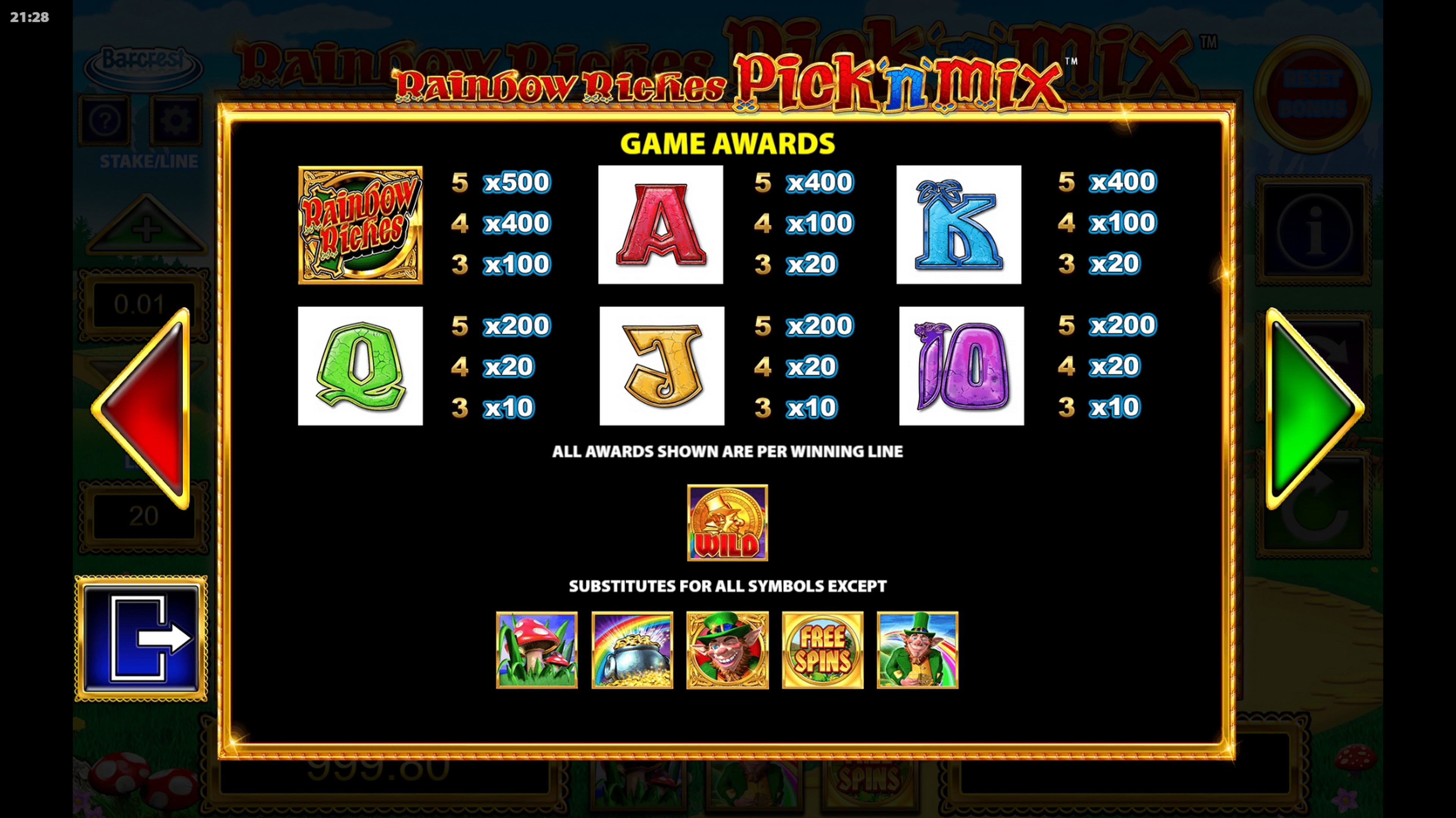 Info of Rainbow Riches Pick'n'Mix Slot Game by Barcrest Games