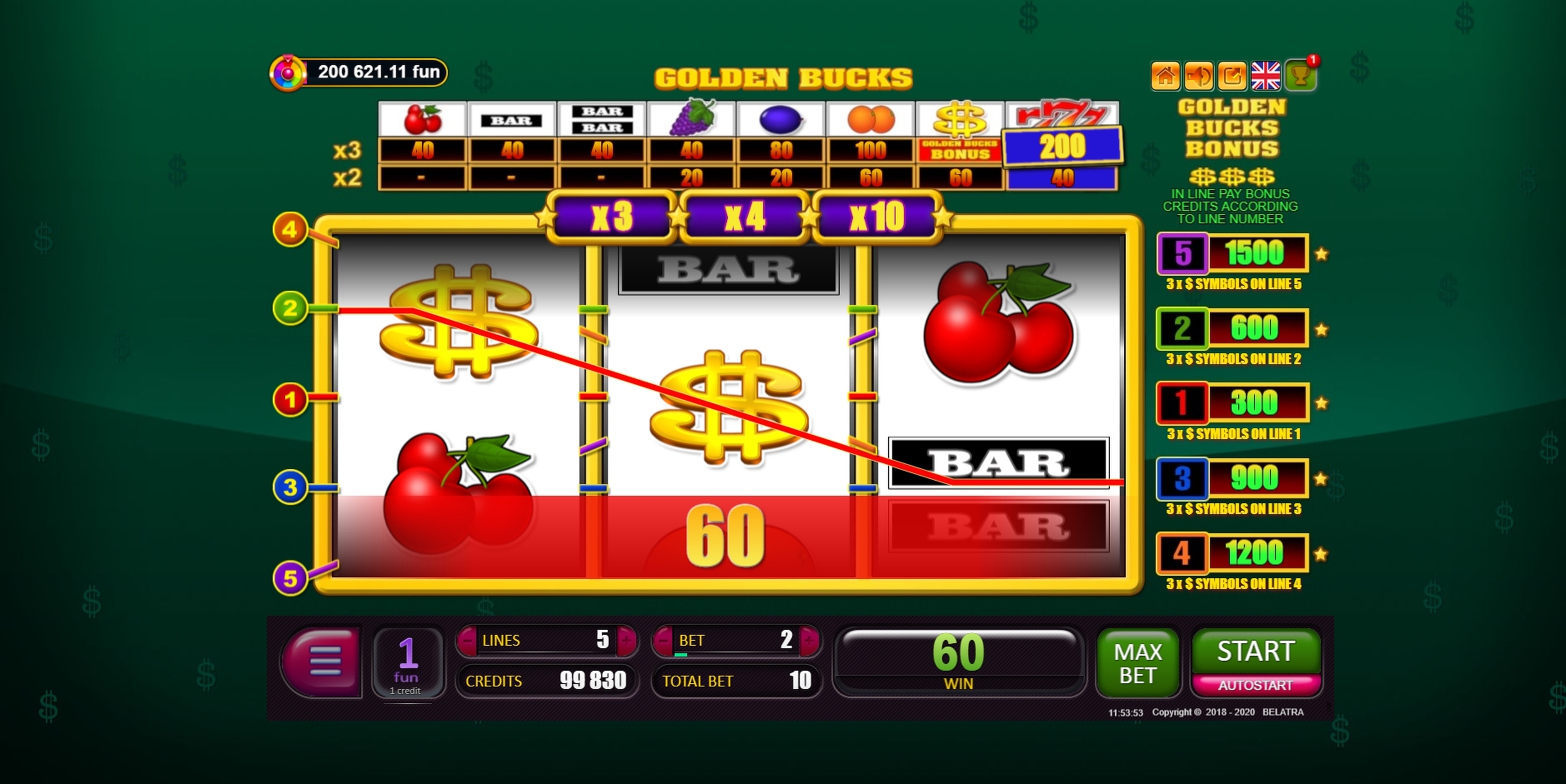 Win Money in Golden Bucks Free Slot Game by Belatra Games