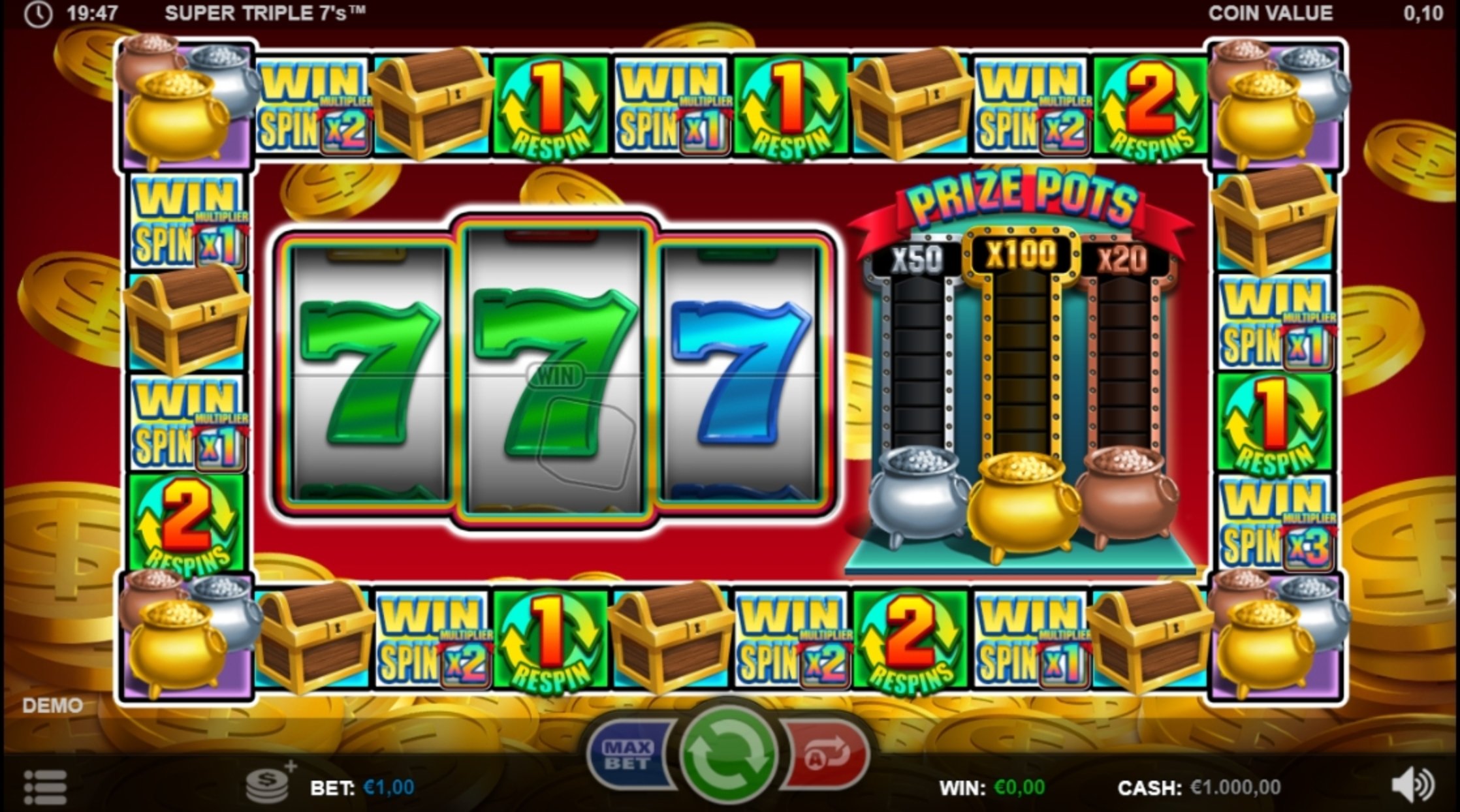 Reels in Super Triple 7's Slot Game by Betsson Group