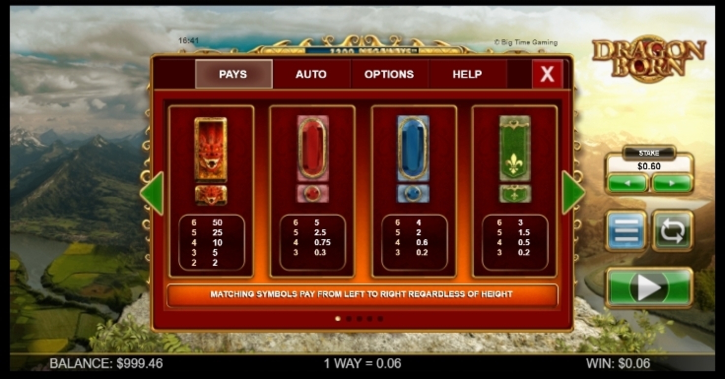 Info of Dragon Born Slot Game by Big Time Gaming