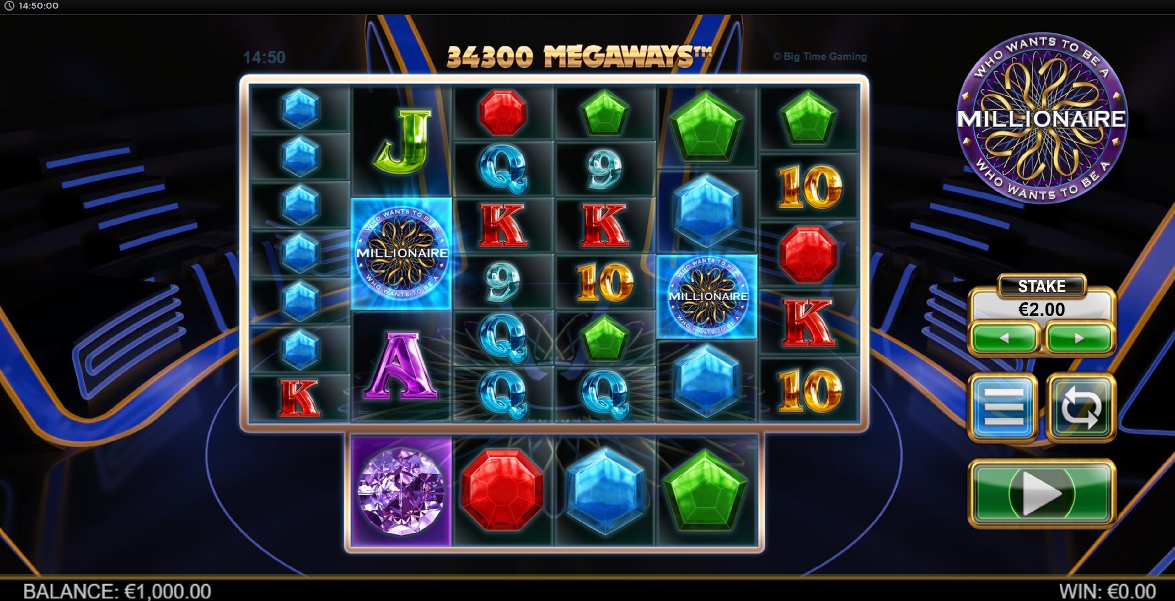 Reels in Who Wants To Be A Millionaire Megaways Slot Game by Big Time Gaming