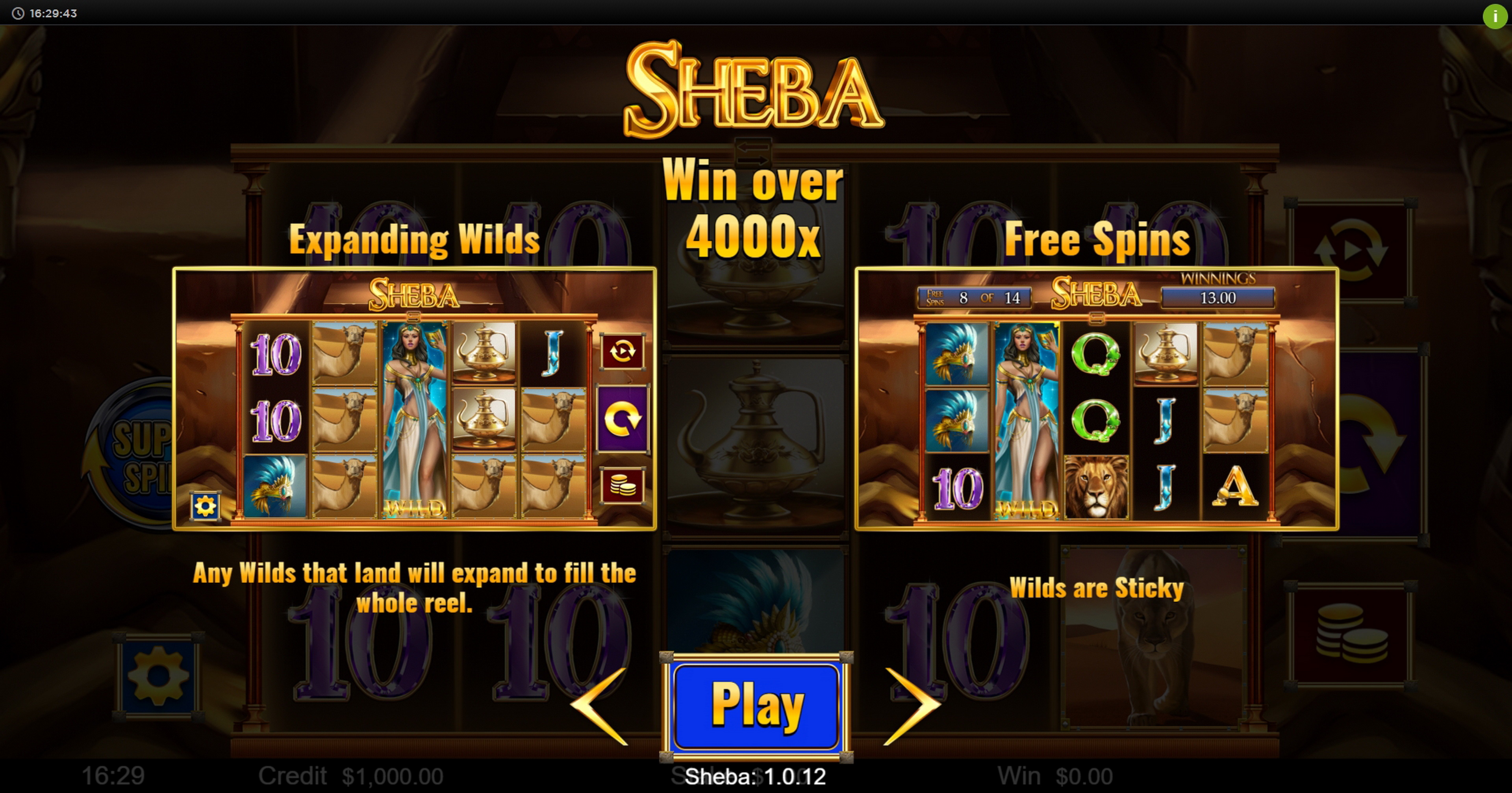 Play Sheba Free Casino Slot Game by Bla Bla Bla Studios
