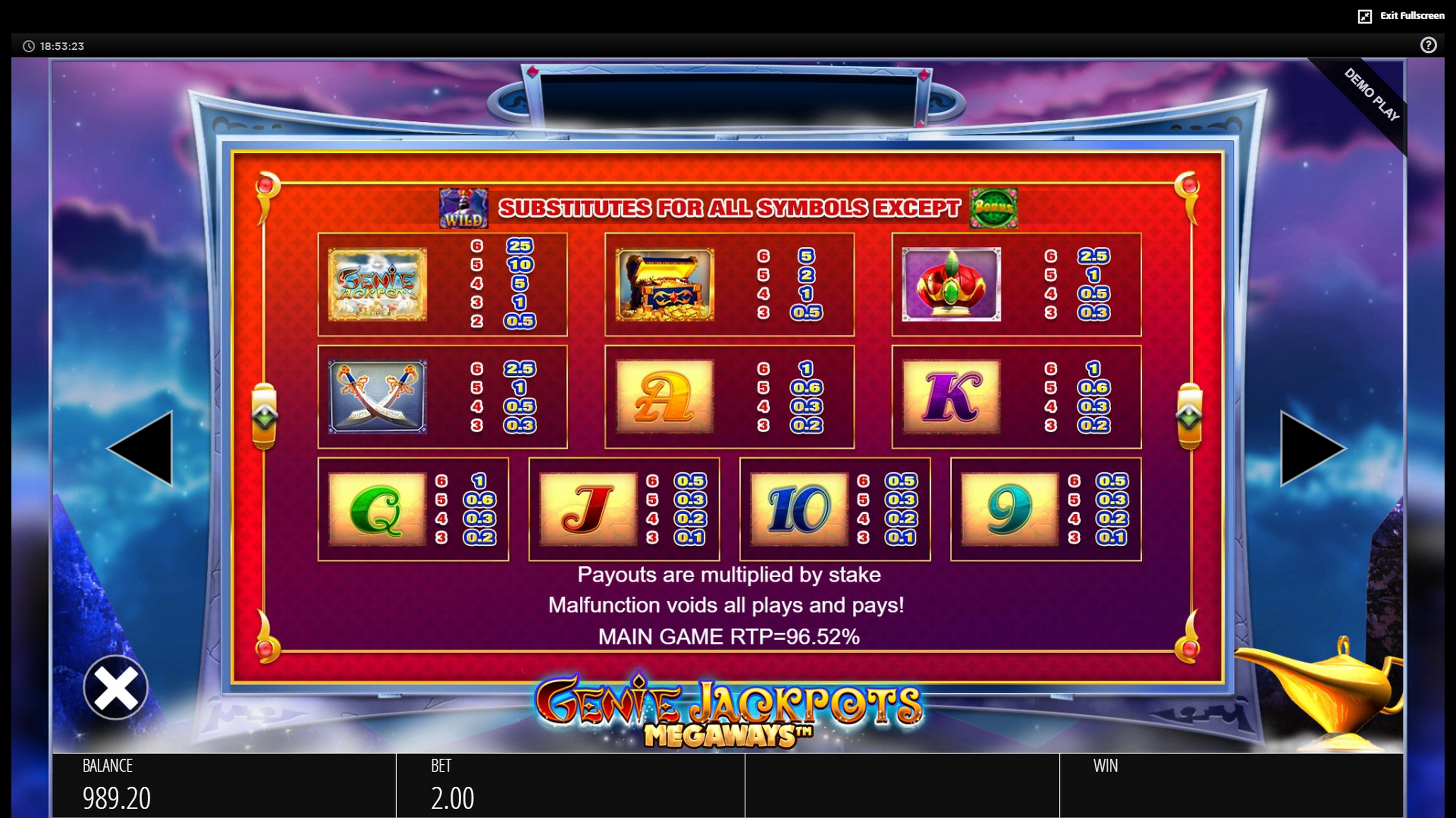 Info of Genie Jackpots Slot Game by Blueprint Gaming