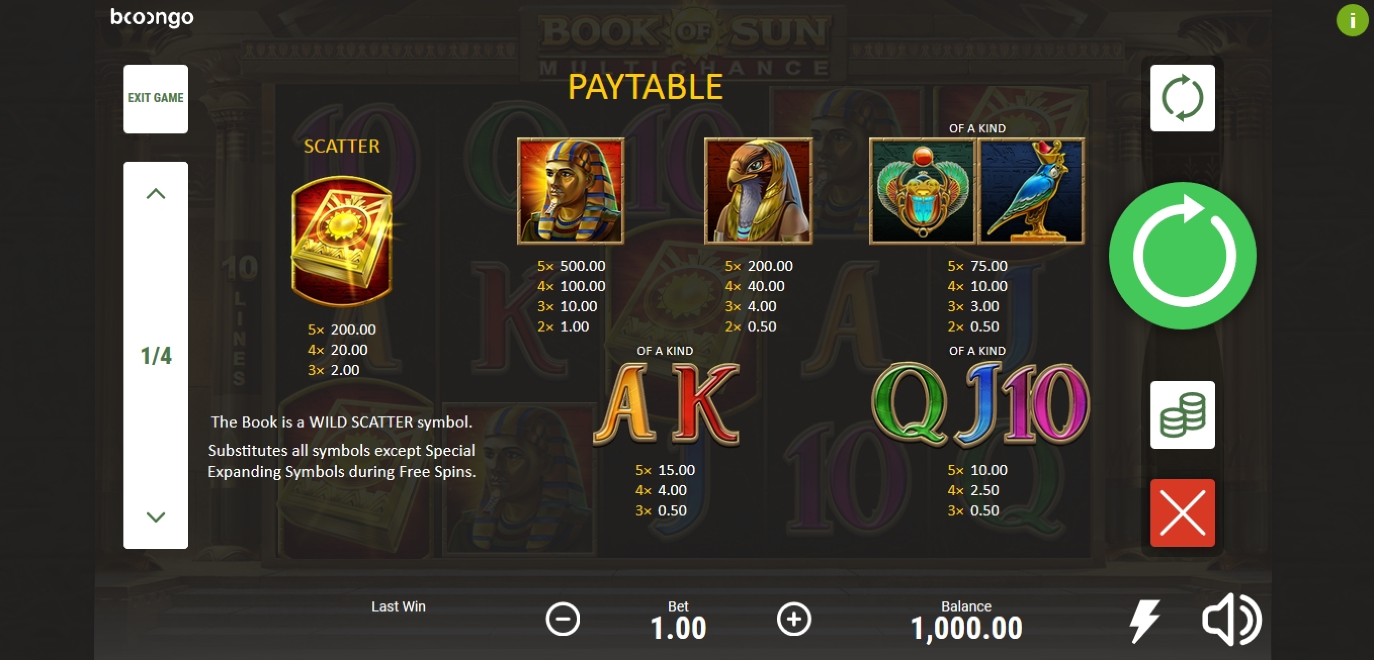 Info of Book of Sun: Multi Chance Slot Game by Booongo Gaming