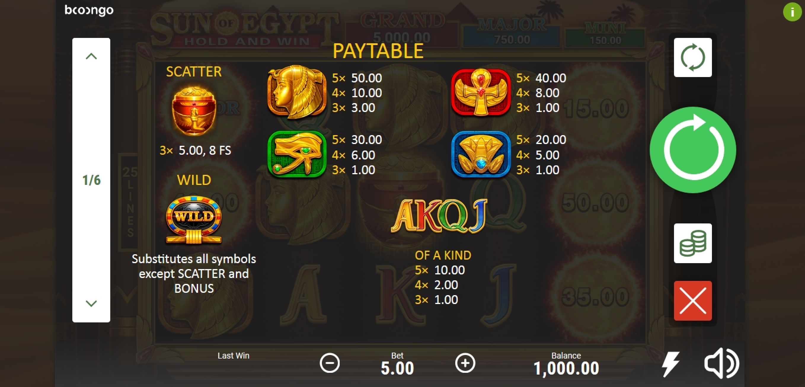 Info of Sun of Egypt Slot Game by Booongo Gaming