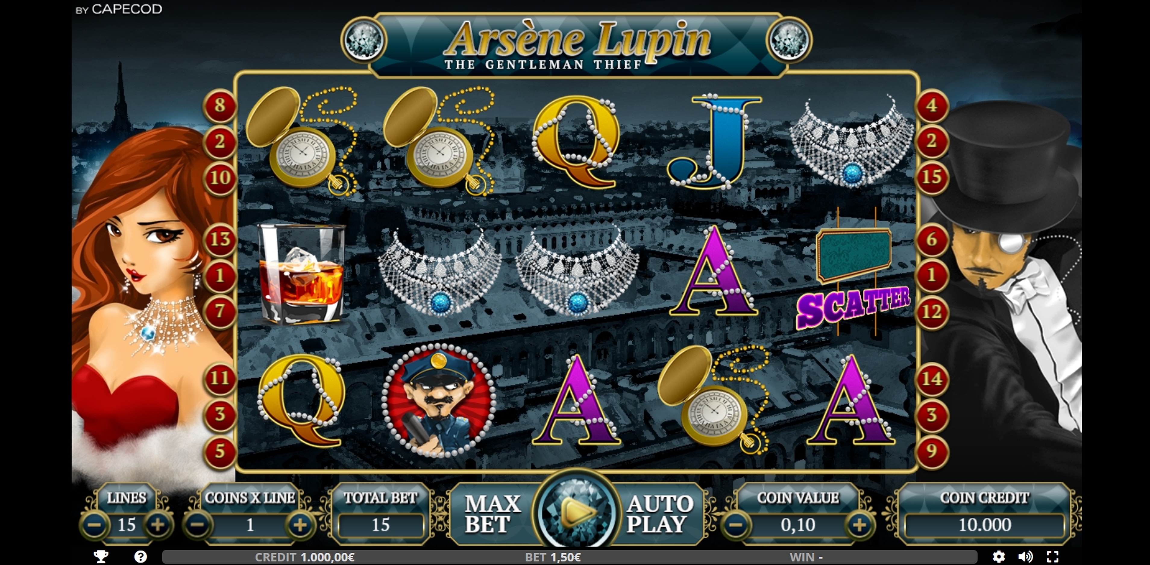 Reels in Arsène Lupin Slot Game by Capecod Gaming