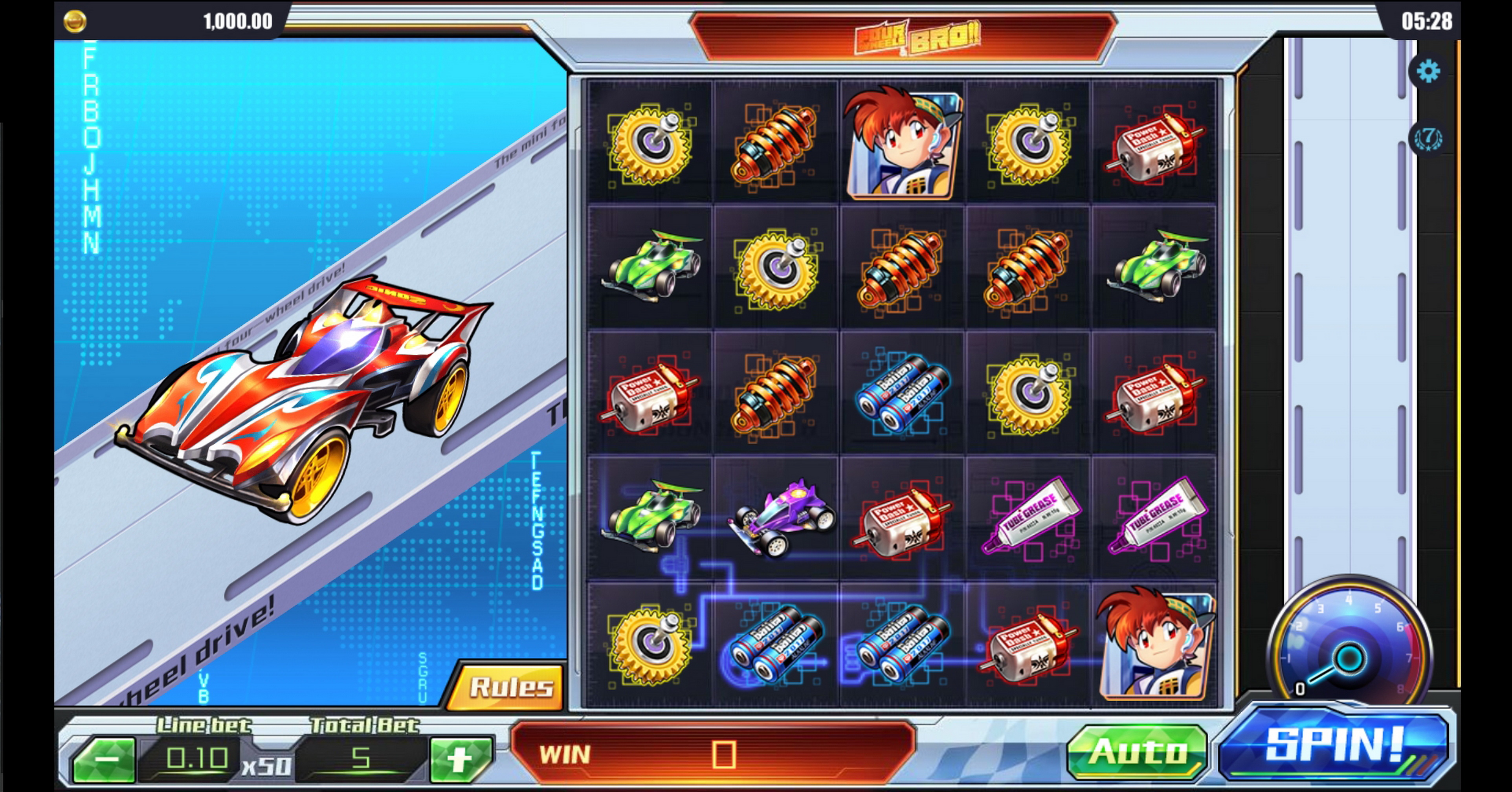 Reels in Four Wheels & Bro Slot Game by Dream Tech