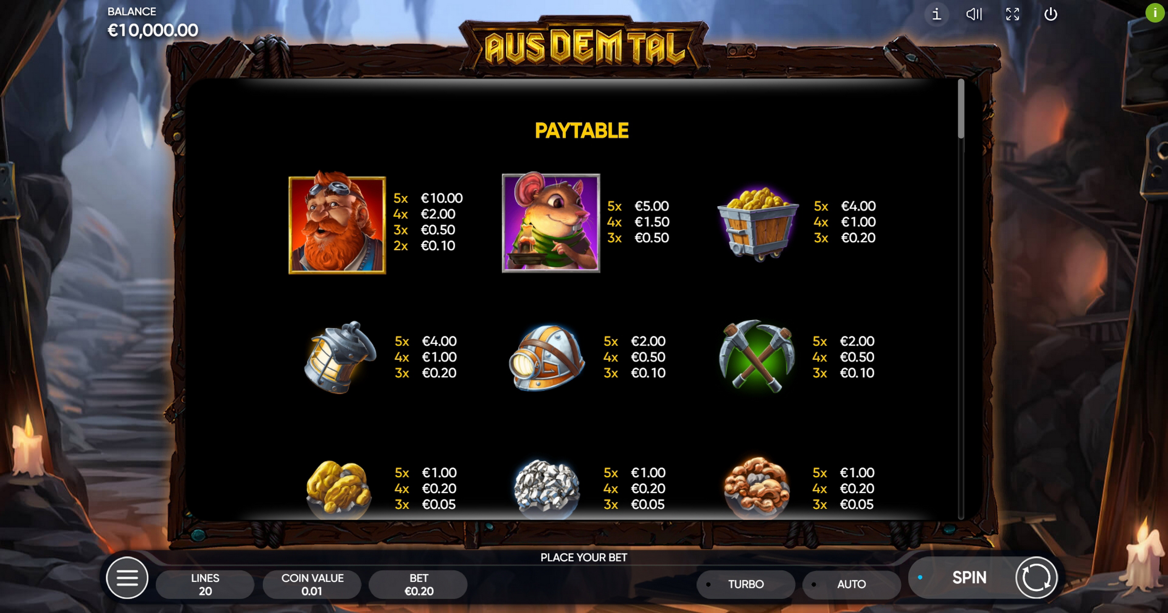 Info of Aus Dem Tal Slot Game by Endorphina